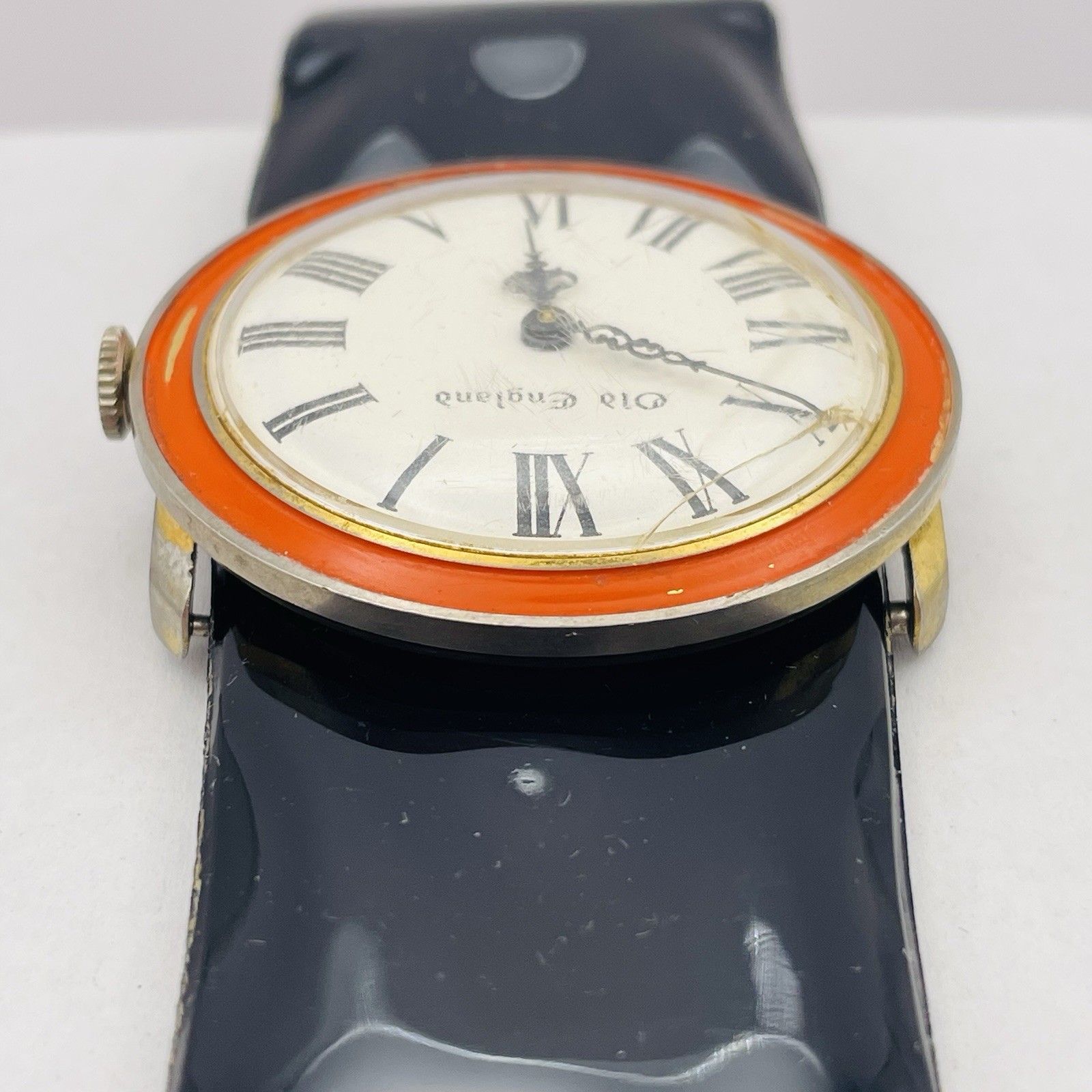 Vintage 1960s Old England Pop Art Watch Manual Black and Orange Mod