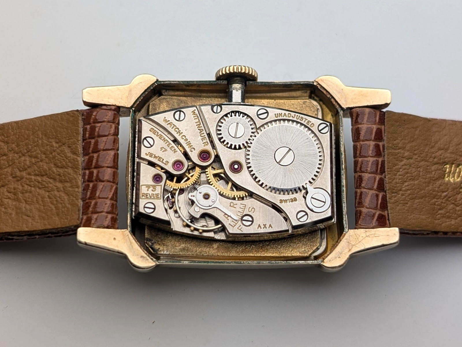Vintage Wittnauer Revue 73 10K Gold Plated Art Deco Watch, 1950s, Running Well
