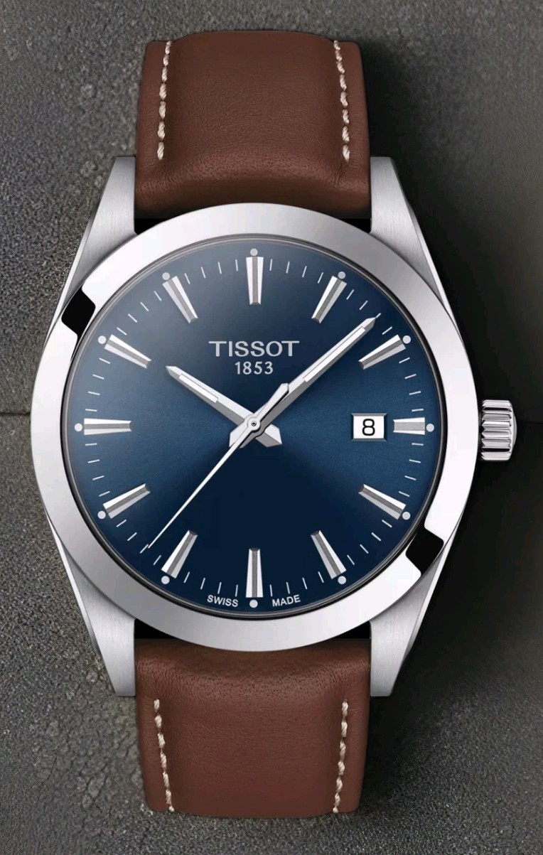 Tissot Gentleman Watch Blue Dial Brown Leather Strap T127.410.16.041.00
