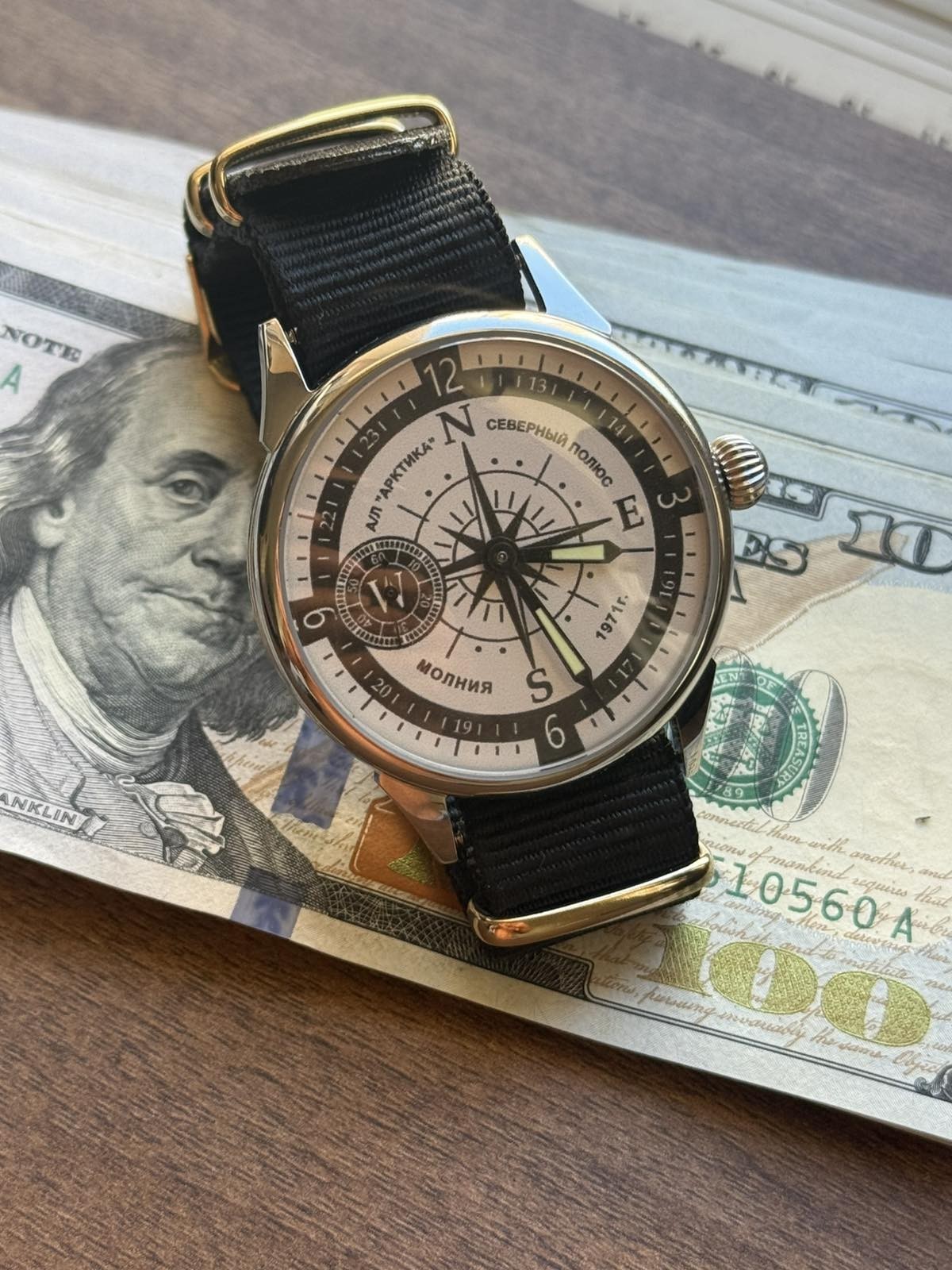 Watch Mechanical Wrist Molniya Compass Men’s Russian Soviet USSR Strap Vintage