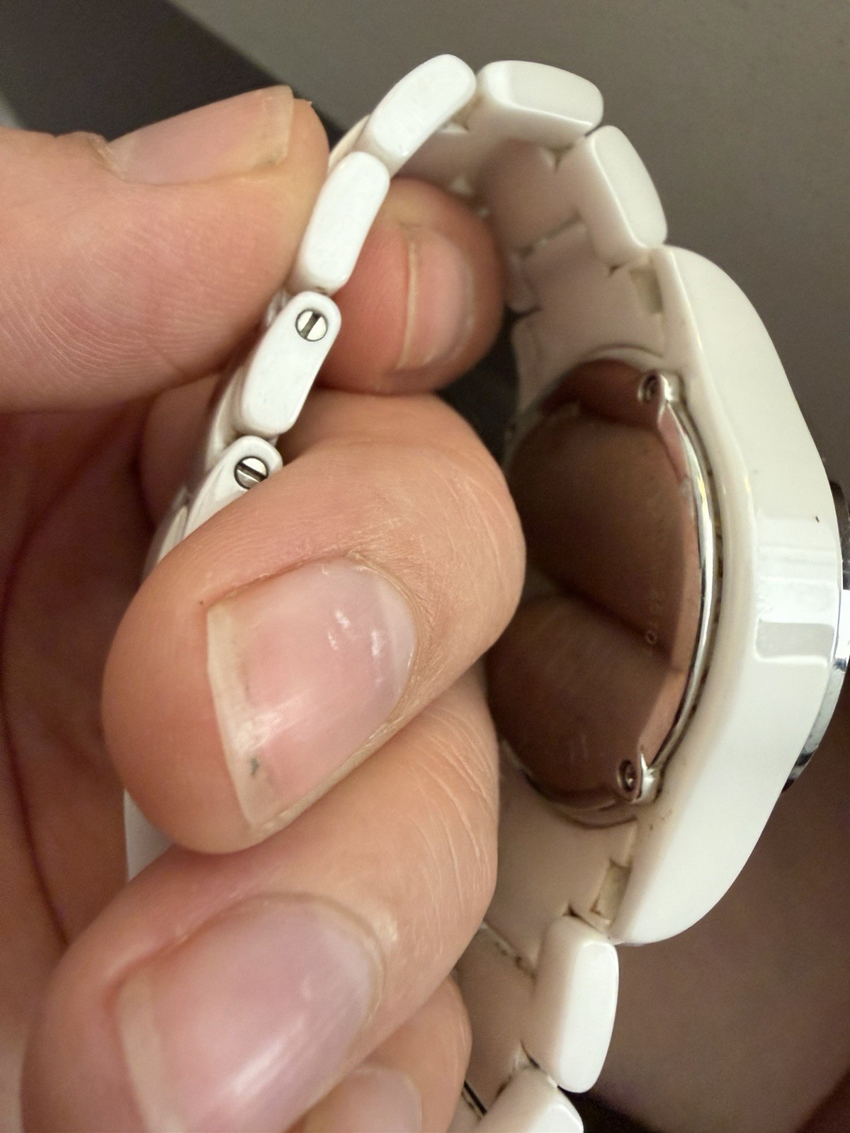 Fossil CE-1010 White Ceramic Bracelet Watch Quartz Day/Date Gem-Set Bezel
