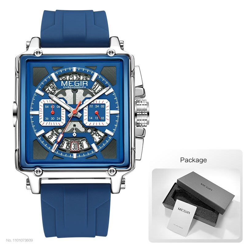MEGIR Monaco Chronograph Calibre Homage Luminous Auto Date Square Men’s Watch