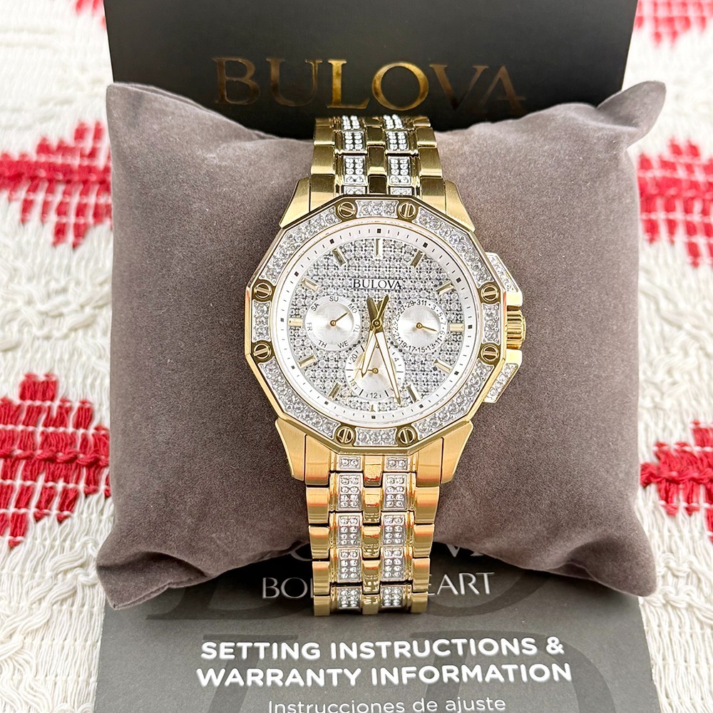 Bulova 98C126 Octava Men’s Silver Gold Crystal Stainless Quartz Watch 41.5mm