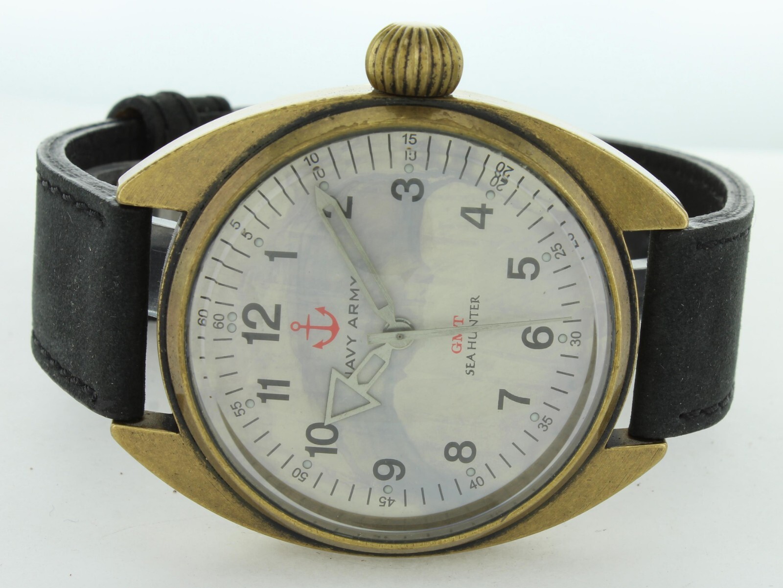 Navy Army Bronze color watch / quartz movement black band GMT Sea Hunter 1B