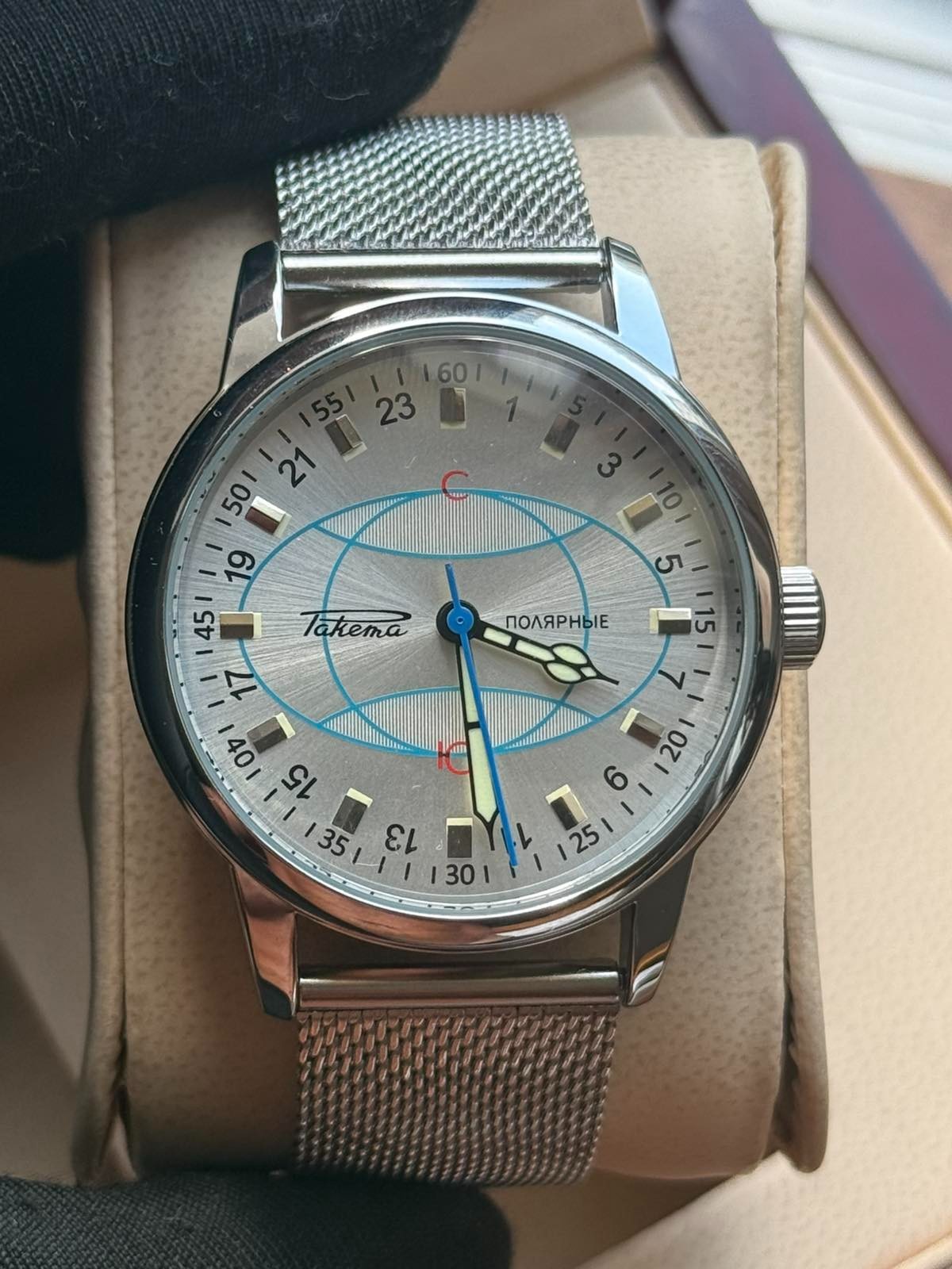 Watch 24h Mechanical Raketa Wrist Men Soviet USSR Polar Day Russian Rare Silver