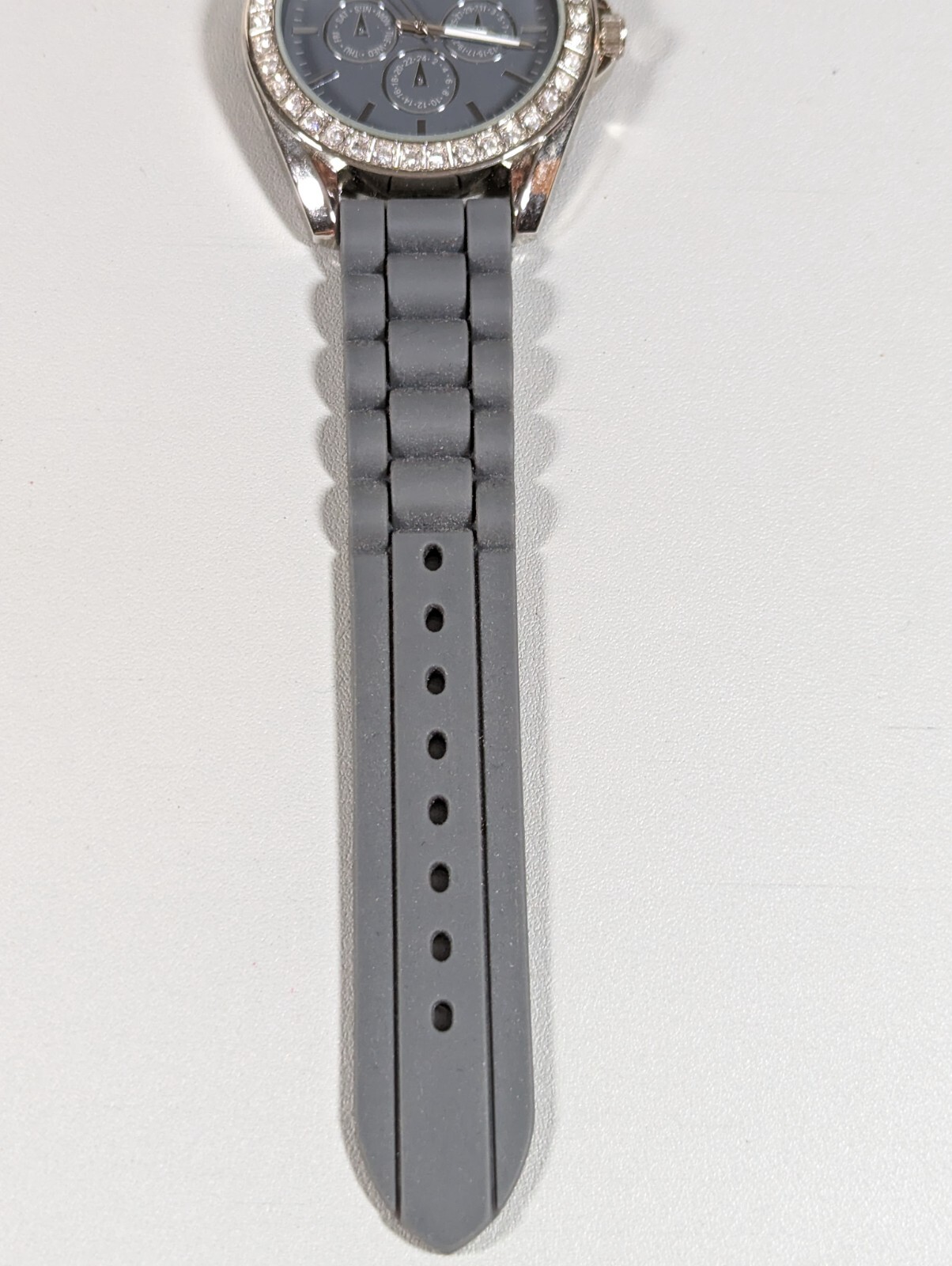 Geneva Platinum Gray Dial Crystal Accent Silver Tone Case Silicone Band Watch