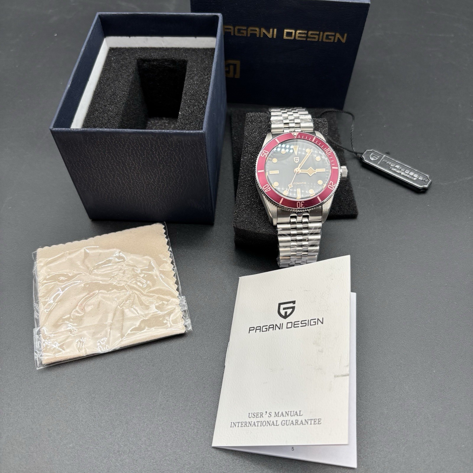 Pagani Design PD-1812M Automatic Men’s Watch Burgundy Red Bezel NH38 New W Box