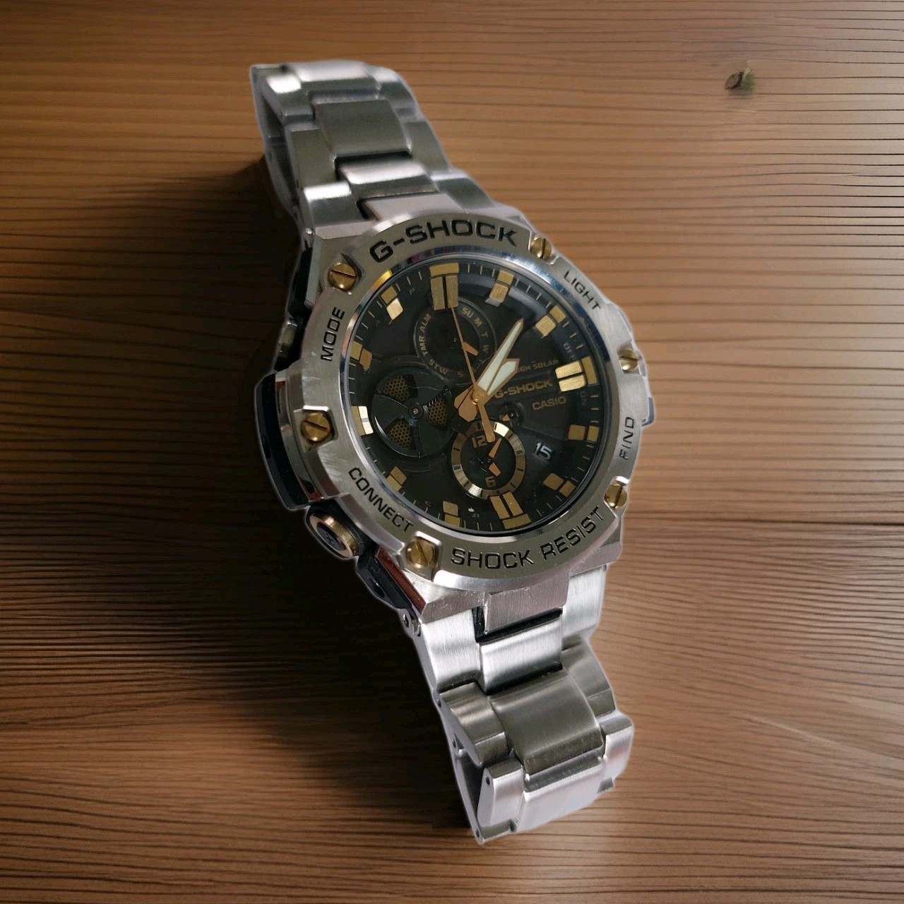 CASIO G-SHOCK GST-B100 G-STEEL Gold Black Solar Watch USED