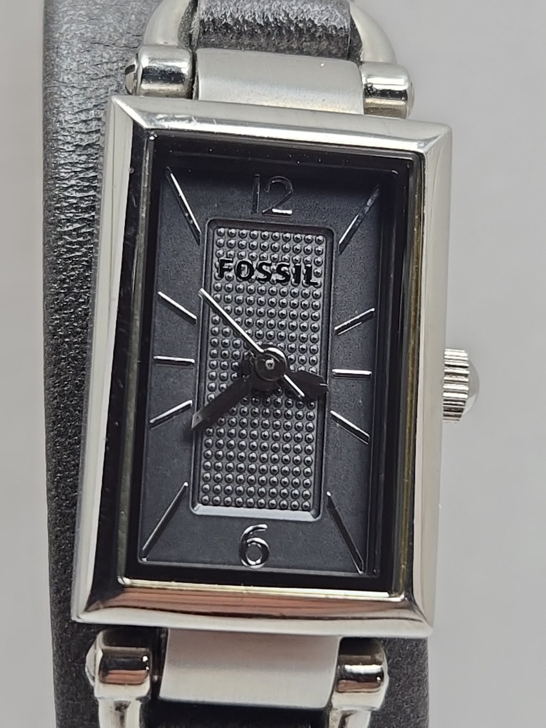 Fossil Delaney JR1371 Womens Gray Silver Tank Wrap Leather Watch New Battery