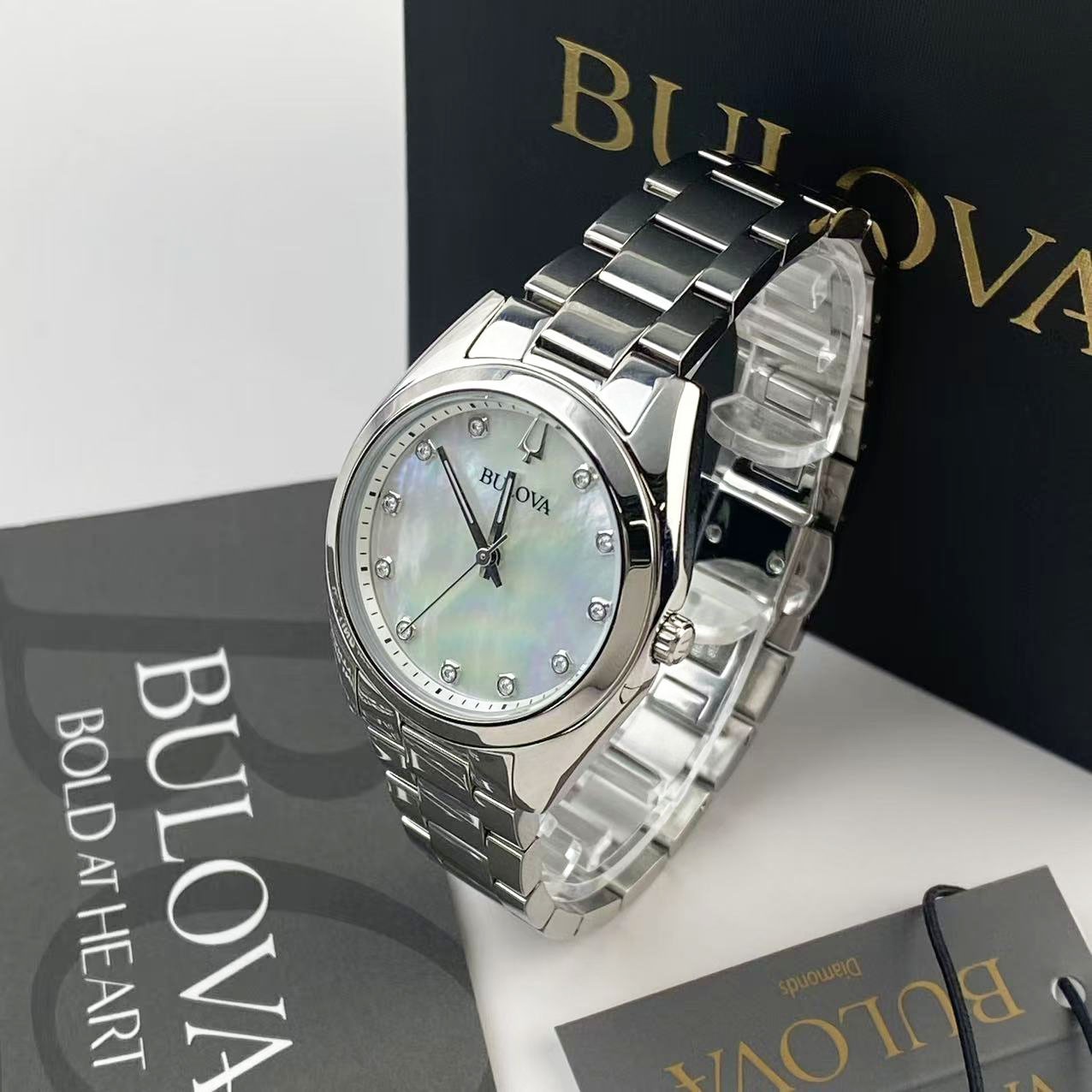 Bulova Surveyor Women’s Quartz Watch Mother of Pearl Dial Stainless Steel 96P228