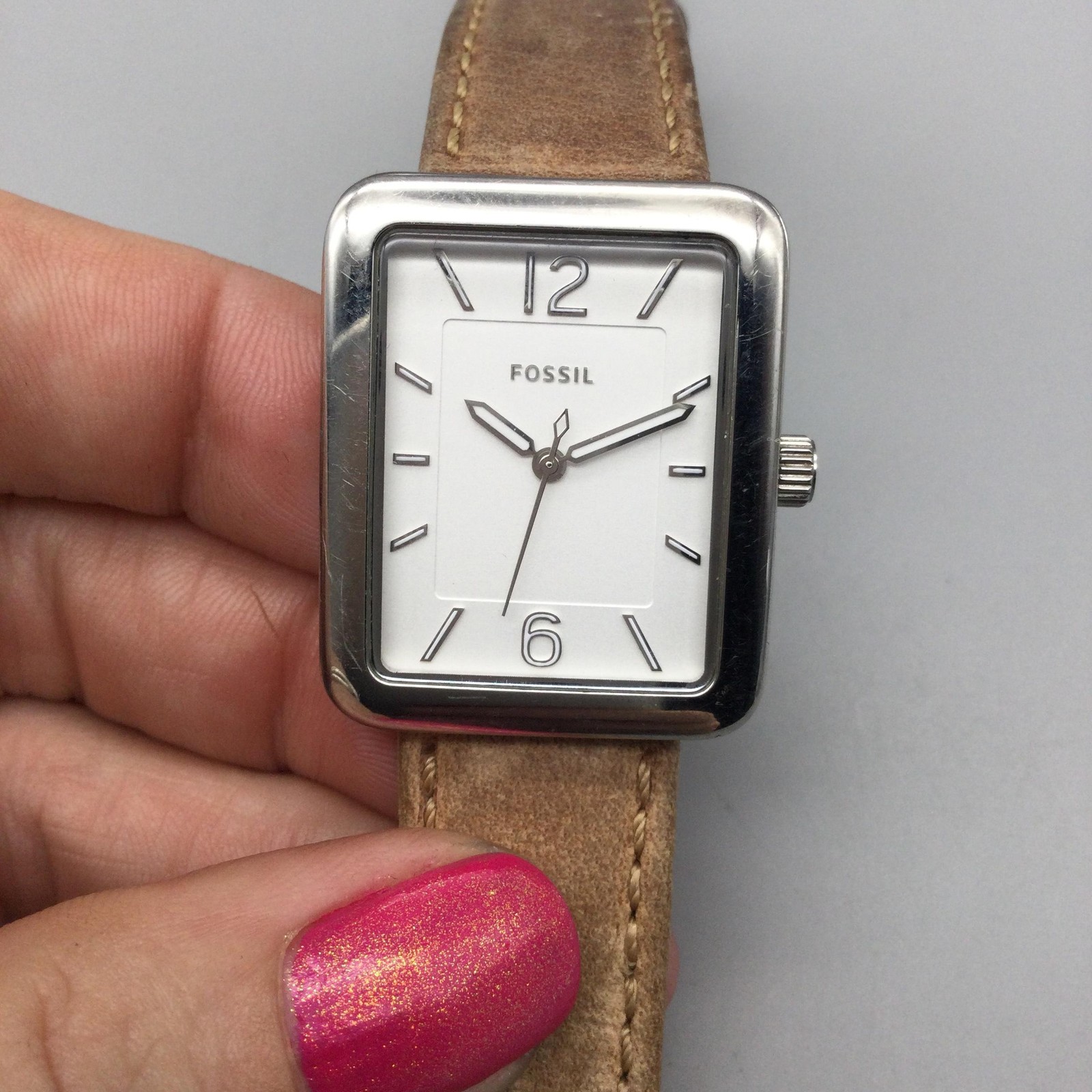 Fossil ES4243 Womens Watch 28mm Silver Tone Brown Leather Band New Battery
