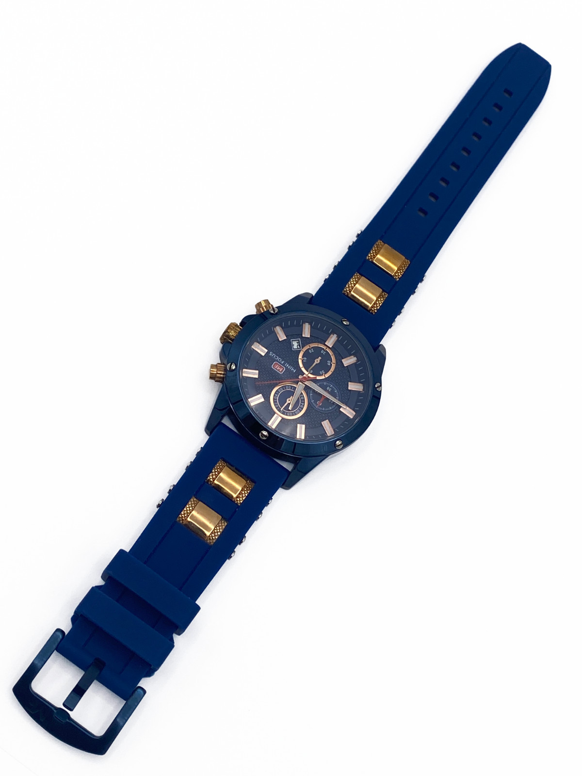 Mini Focus Steel Chronograph Calendar Watch Blue/Gold MF0089G 46mm Used Untested