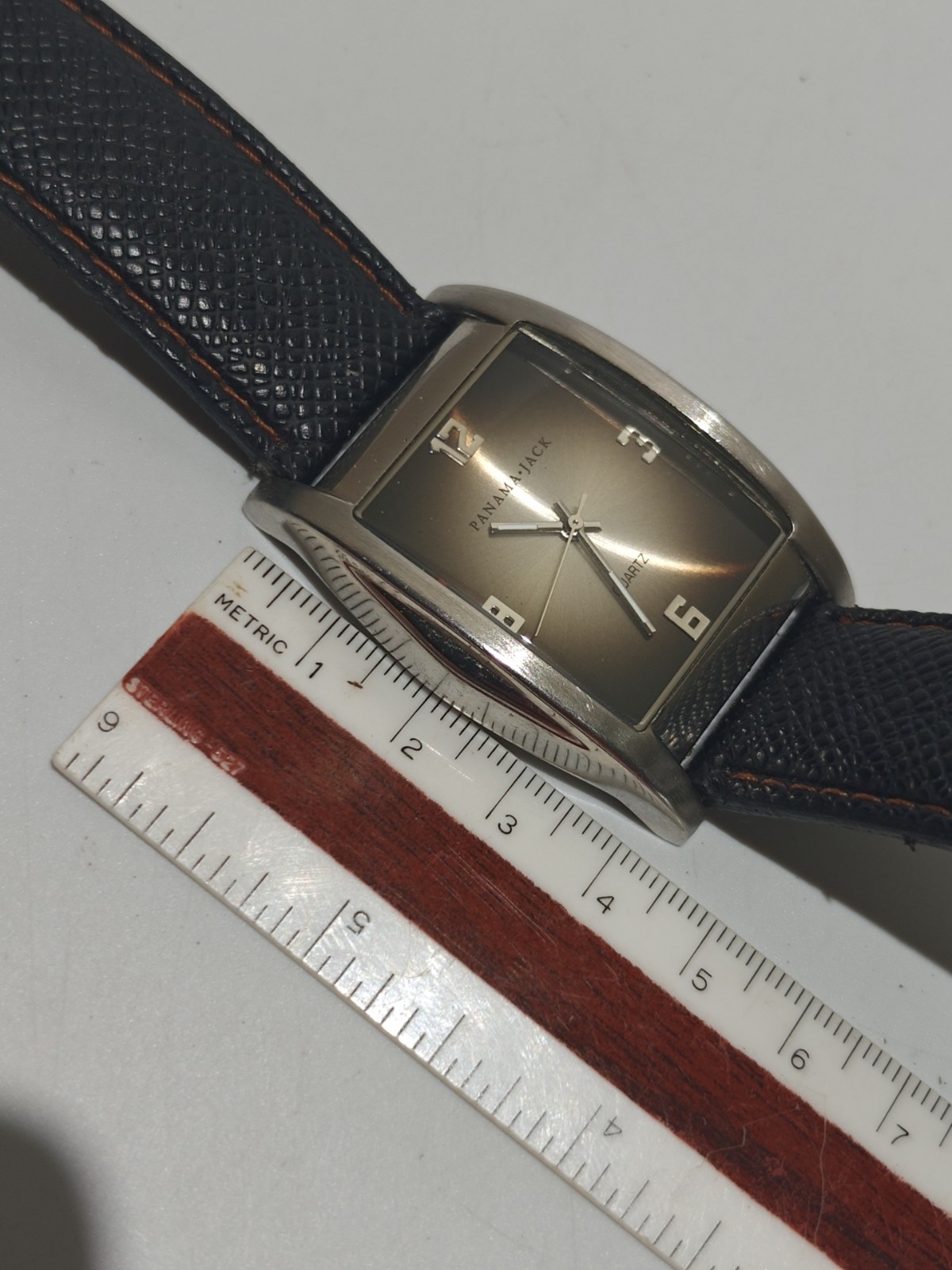 Vintage Panama Jack Ocean Side Mens Wrist Watch Silver Bronze Dial Leather Nice