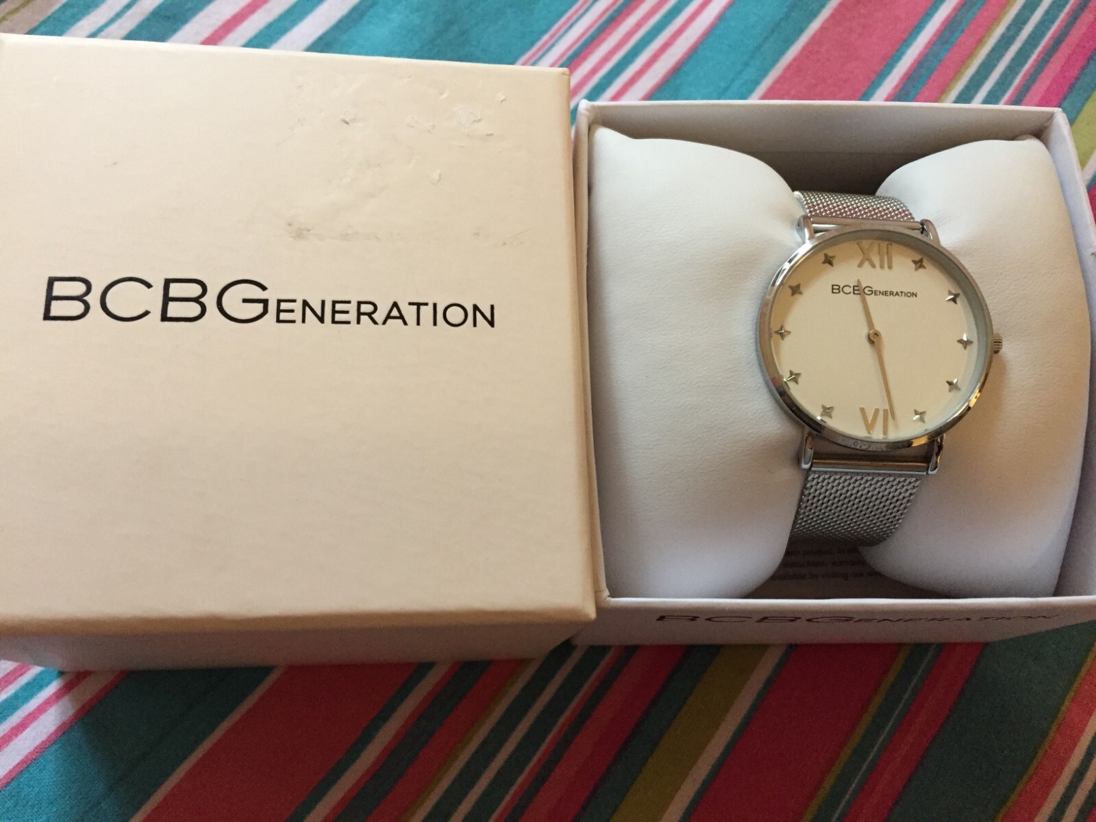 BCBGeneration watch steel bnwt boxed on cushion stars round see description