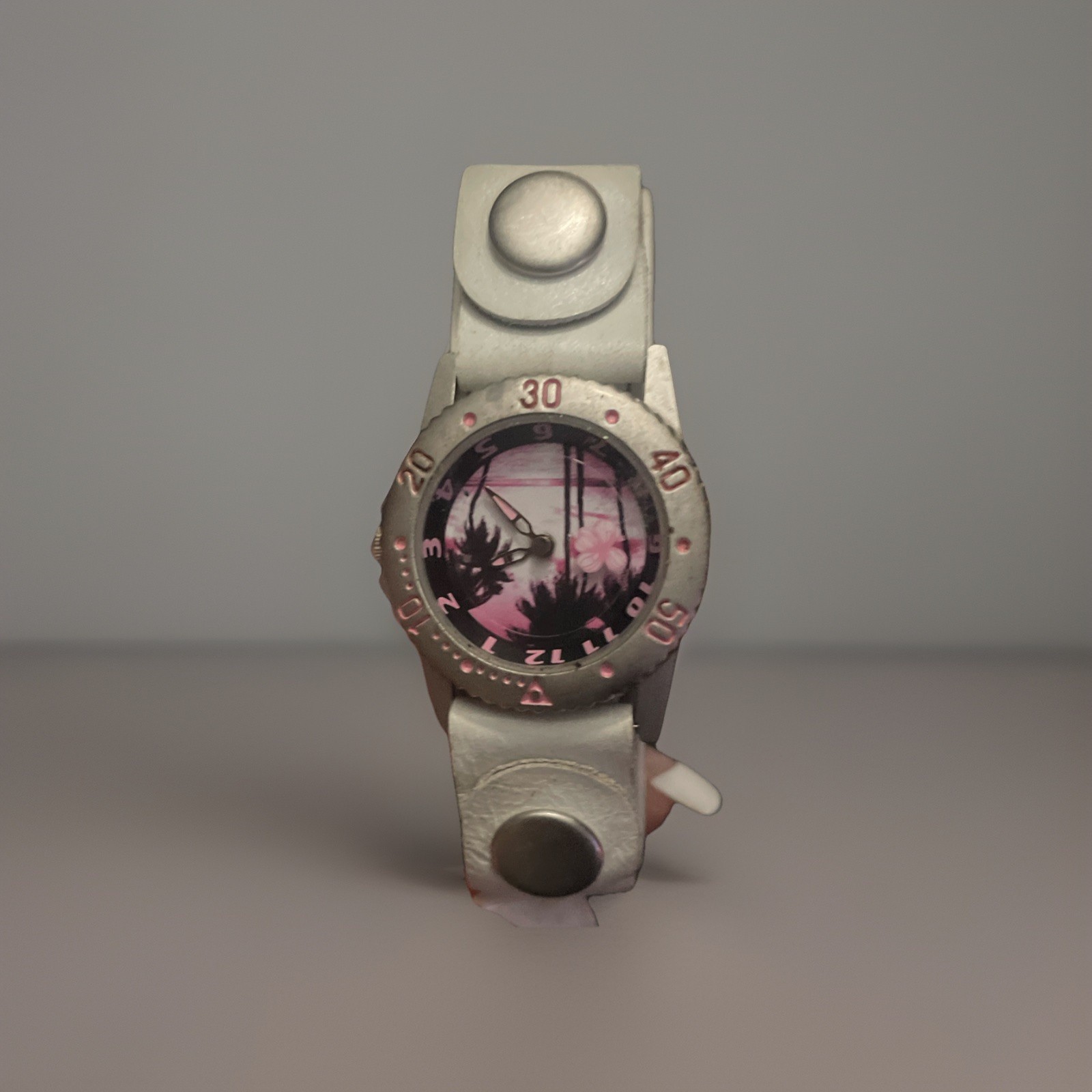 Tilt Watch from Pac sun Women Silver Tone Pink Palm Dial Brown band Quartz 27mm