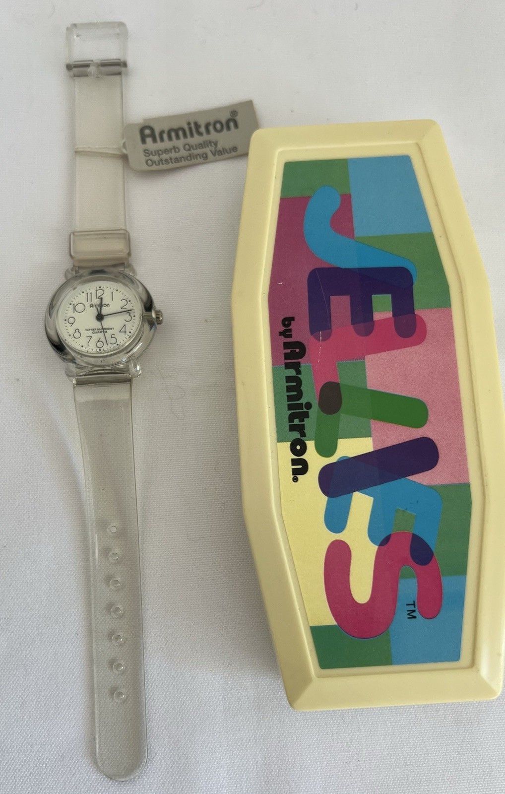 Vintage New Armstrong Jellies Analog Watch Clear Lucite Unisex Adult Child W/box