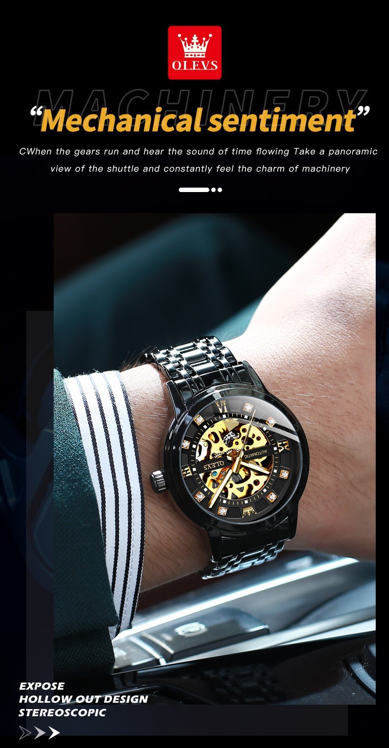 OLEVS 9901 Fashion Multi-functiom Accurate Transparent Vintage Mechanical Watch