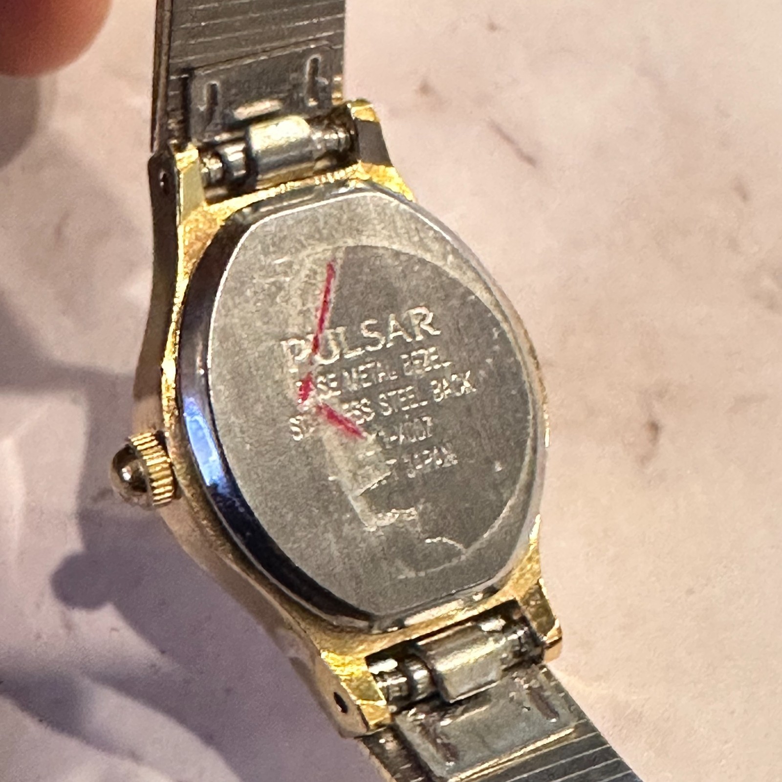 Vintage Pulsar Womens Watch Gold Tone Small Dial 15MM New Battery 5.75 Inch