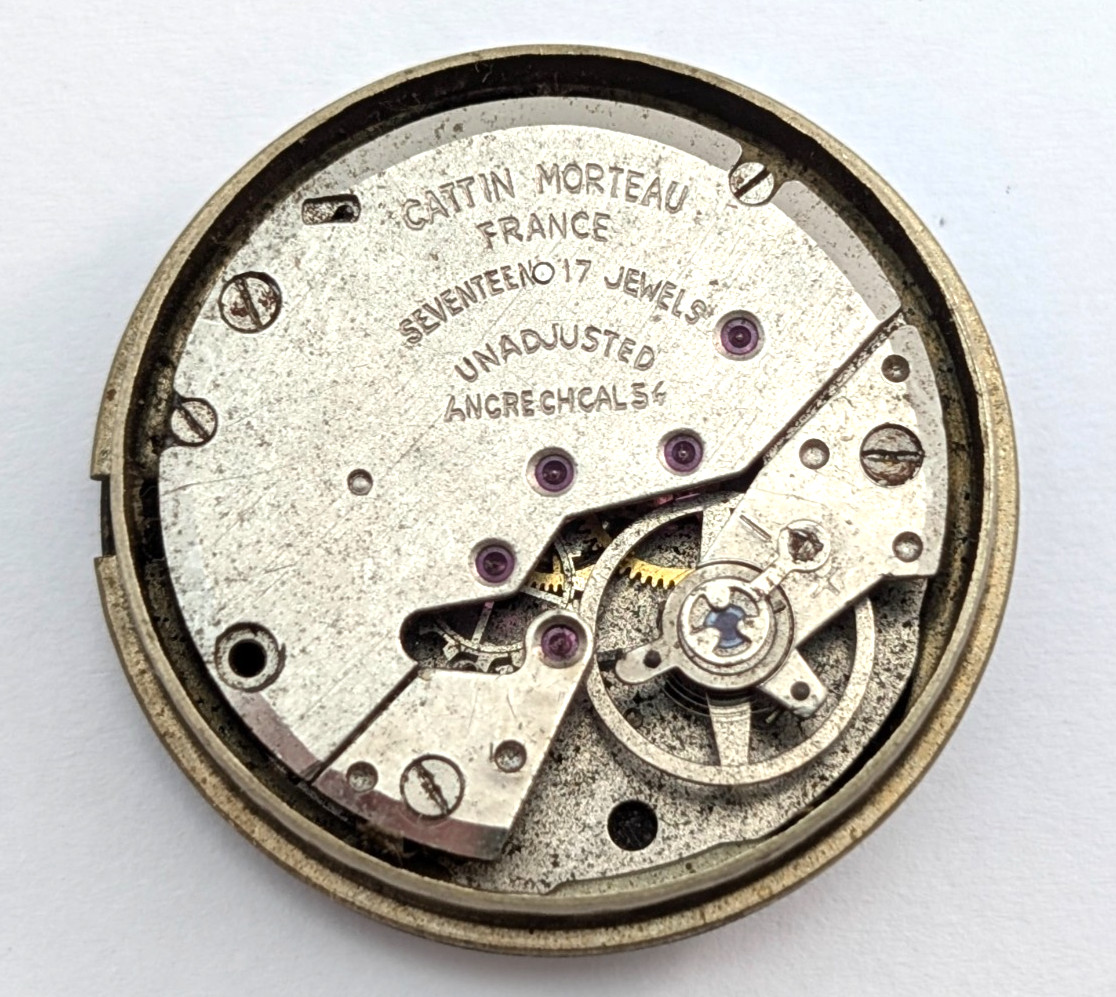 Vintage MORTIMA Cattin Morteau 17j France Men’s 30mm Watch Movement PARTS REPAIR