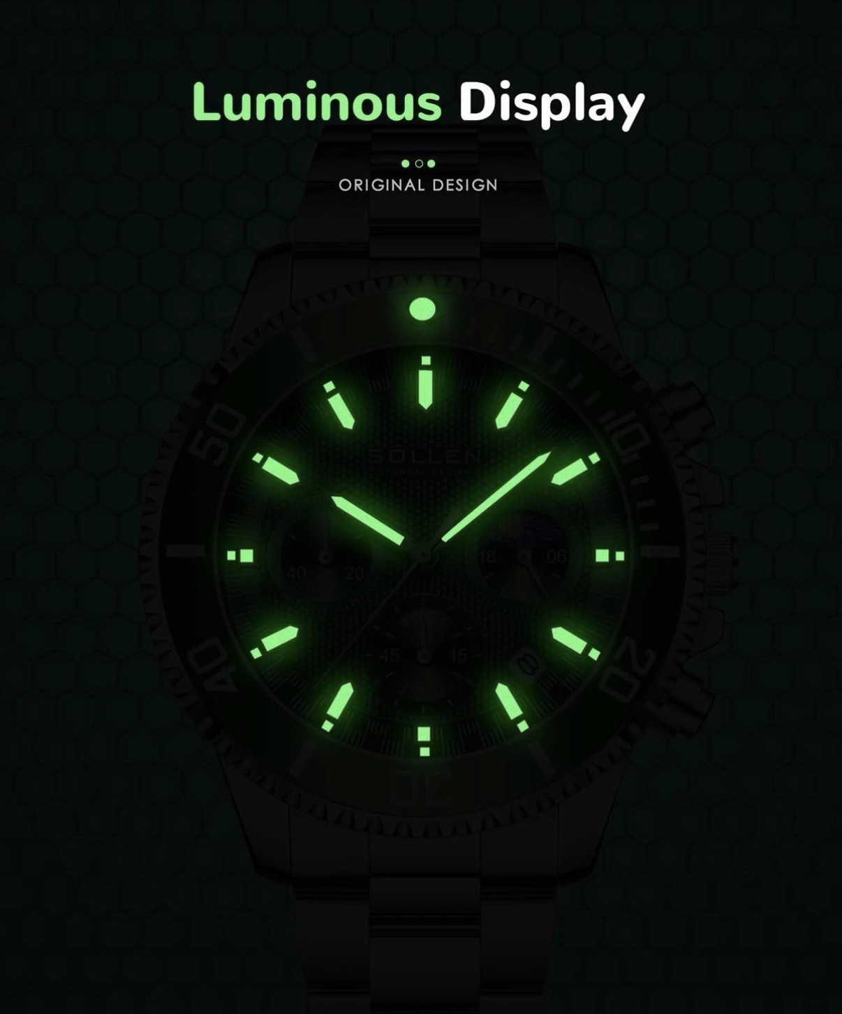 Men’s Sollen Green Chronograph Watch! Analog Quartz, Formal, Classic & SLEEK!!