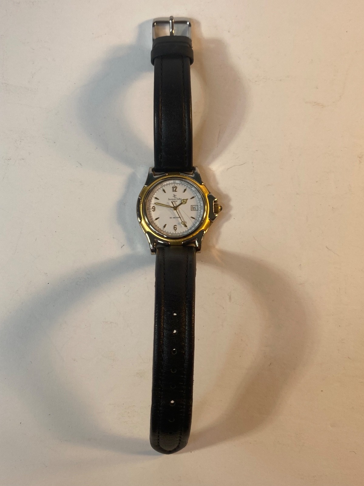 MENS JACQUES EDHO Paris WRIST WATCH #JE790,QUARTZ,France,18k Gold Plated Case