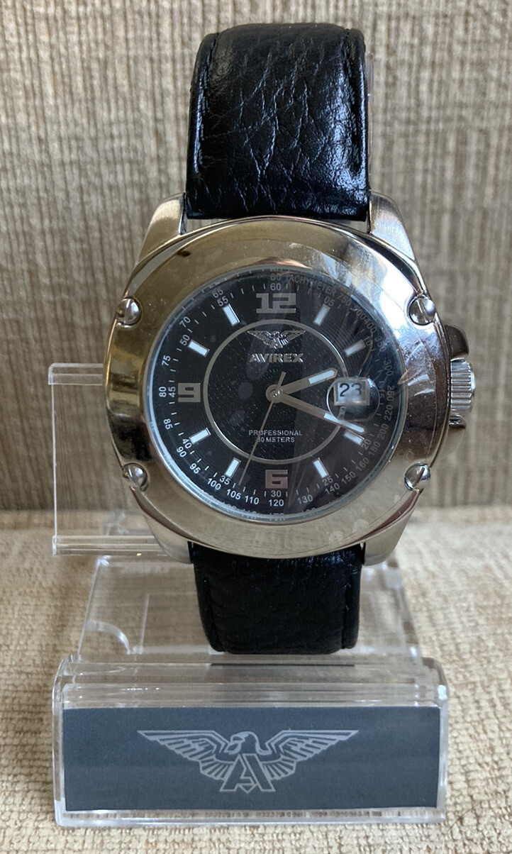 Avirex Professional 30 M Wristwatch Three Hand Collection Leather Band 65001G1