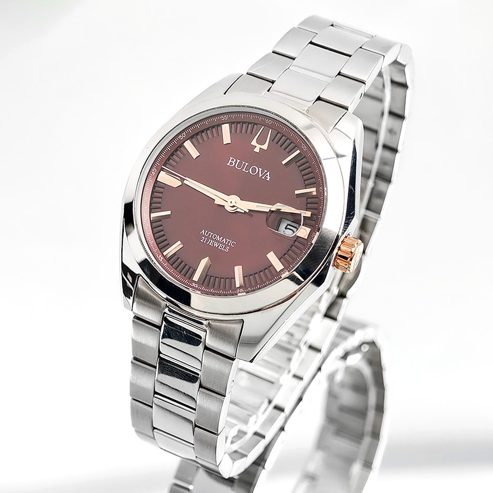 Bulova Surveyor 98B422 Men’s Red Dial Stainless Steel Automatic Watch 39MM