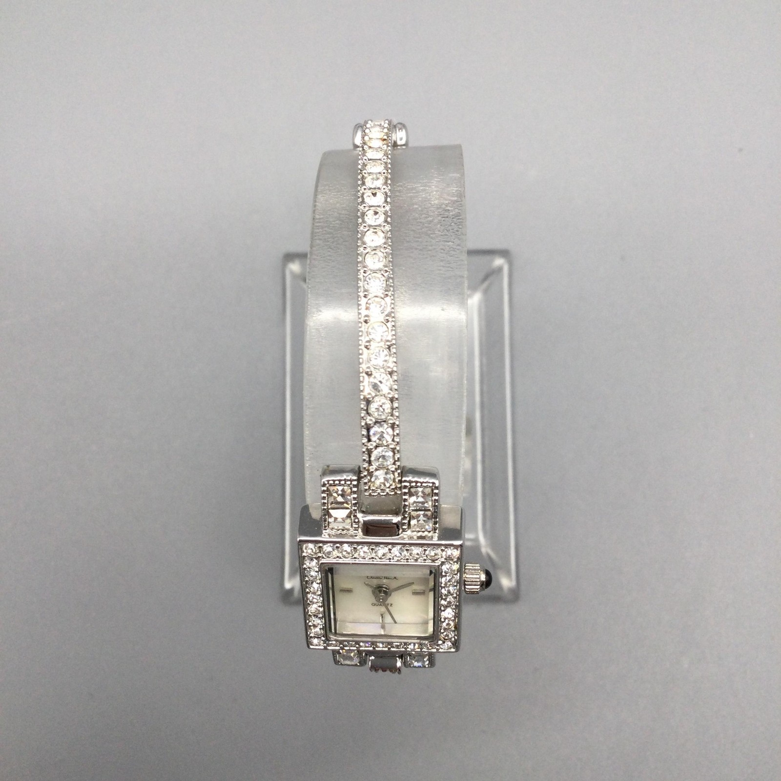 Erwin Pearl Womens Watch 16mm Square Silver Tone Crystal New Battery 5.75″
