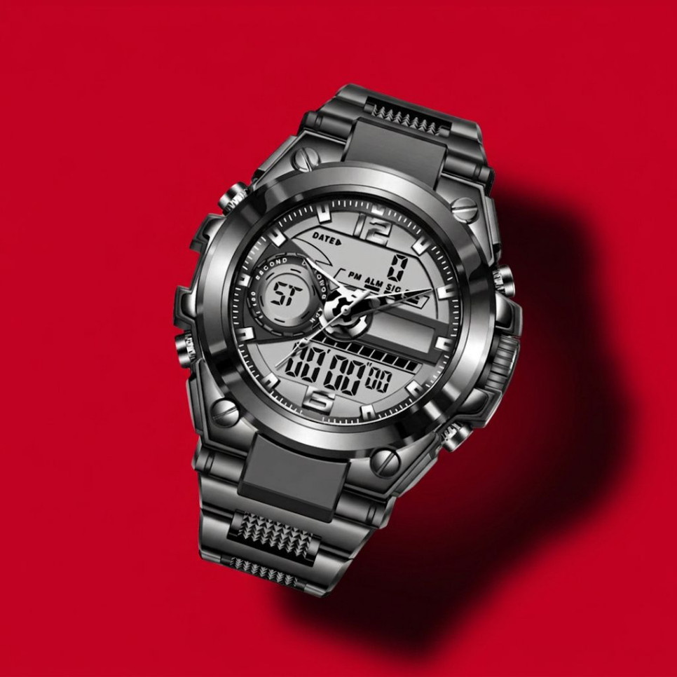 Mens Sport Watch Luxury Quartz Movement Black Digital Waterproof Wristwatch Lige