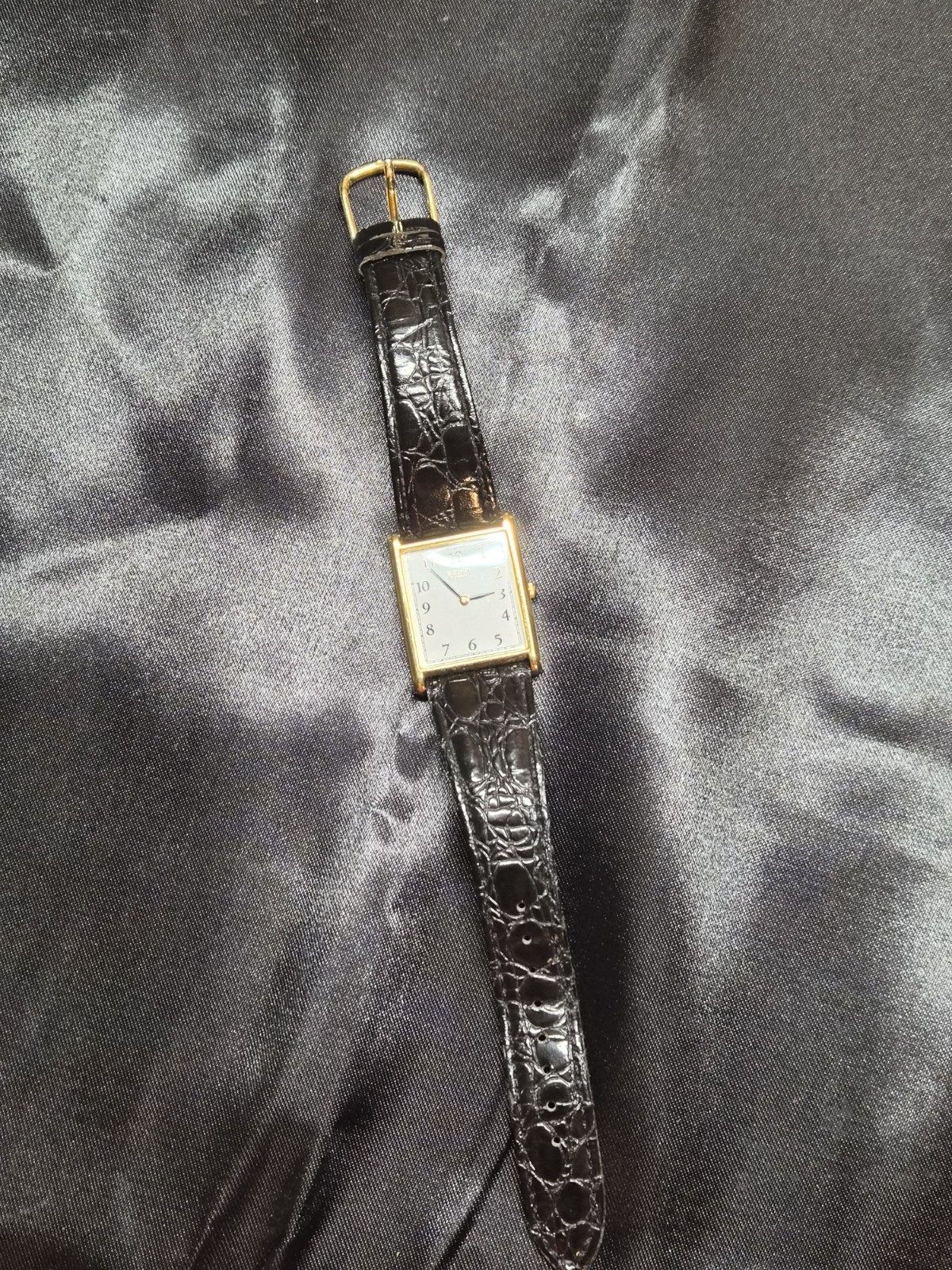Seiko Quartz Rectangle Dress Watch 26.8mm White Dial Black Leather Strap