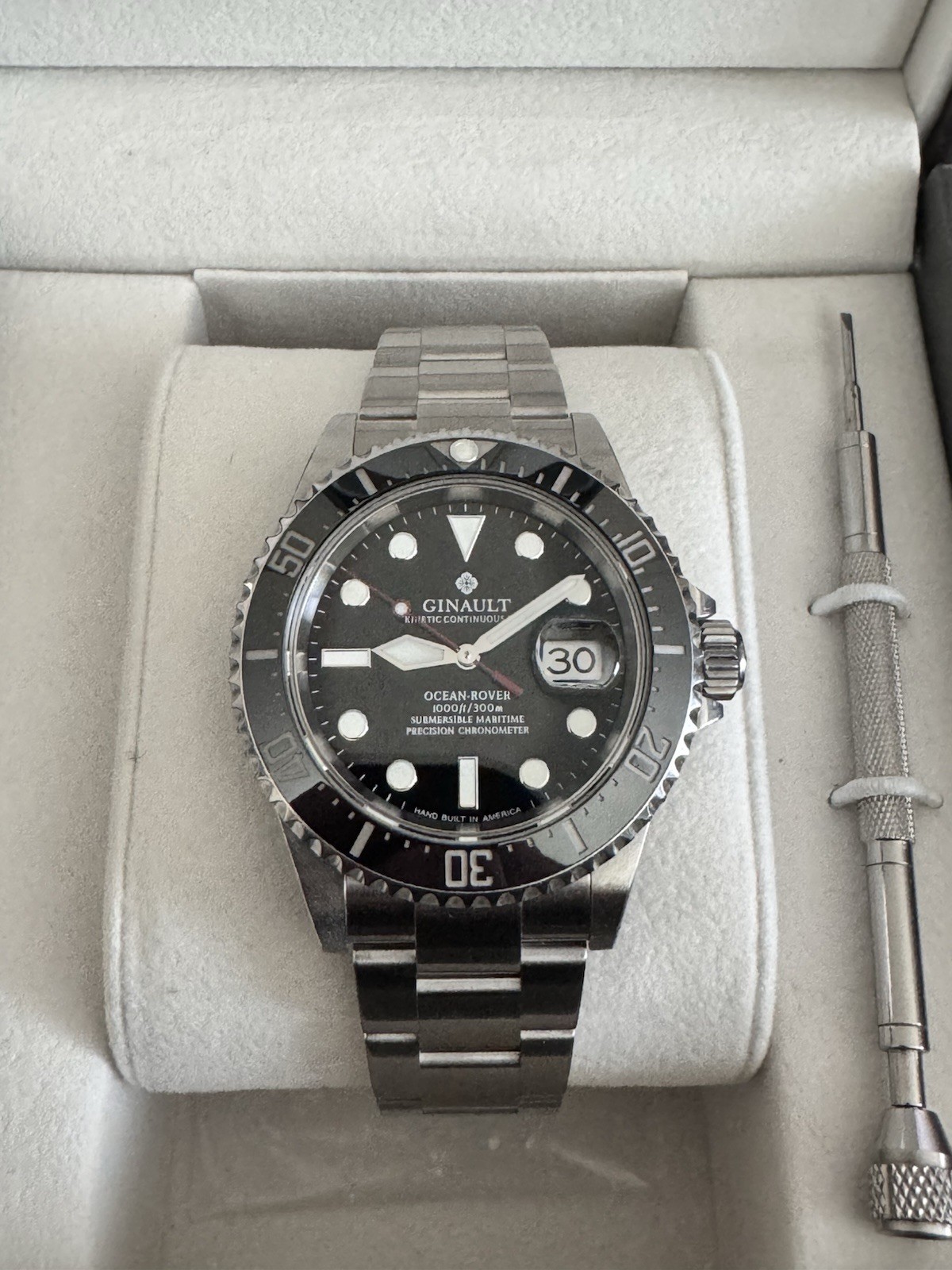 Ginault Ocean Rover 300m Automatic Black Dial Steel Bracelet Box & Papers.