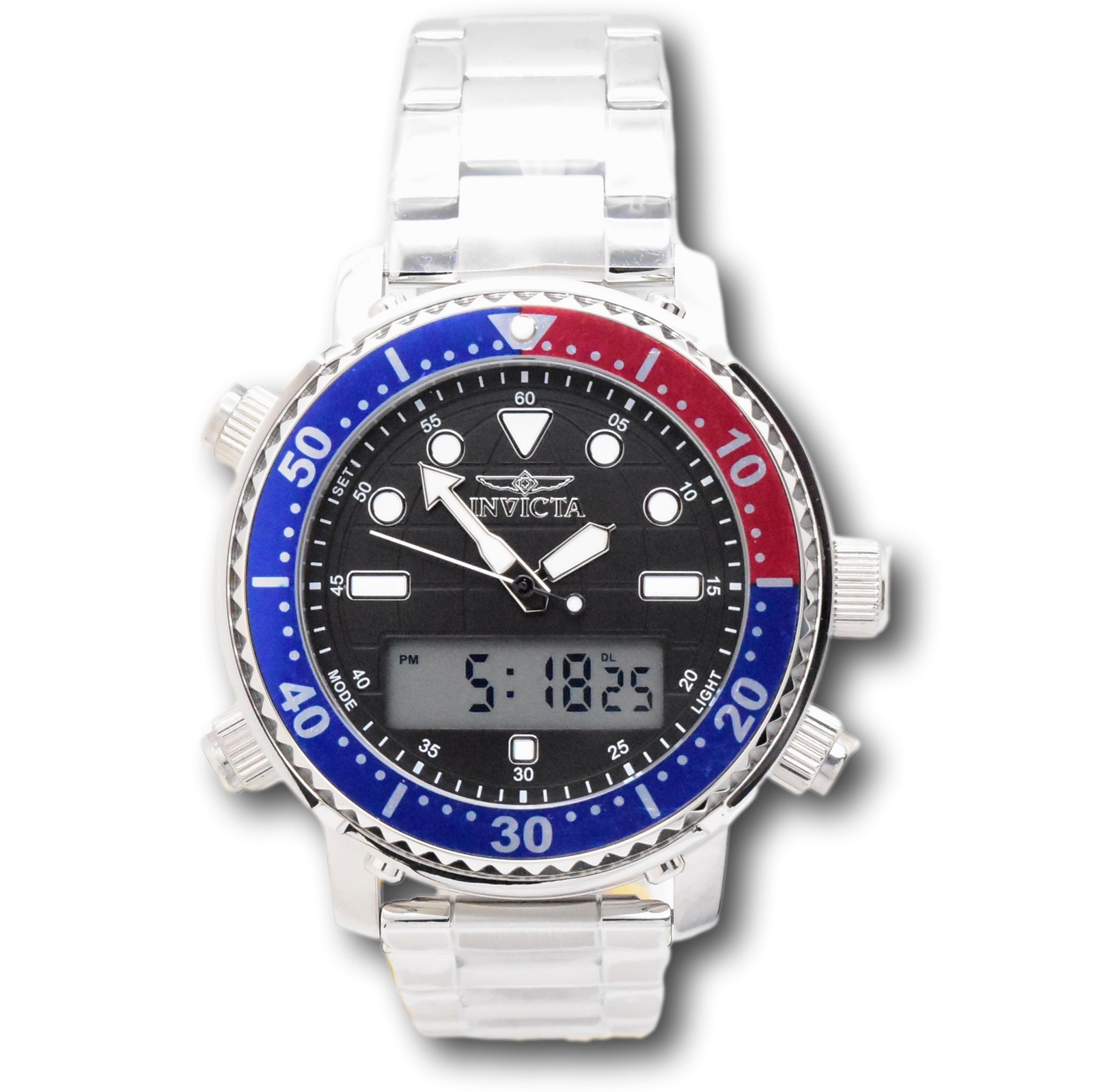 Invicta Pro Diver 46.5mm Men’s Pepsi Bezel Ana-Digi Dual Time Watch 48371