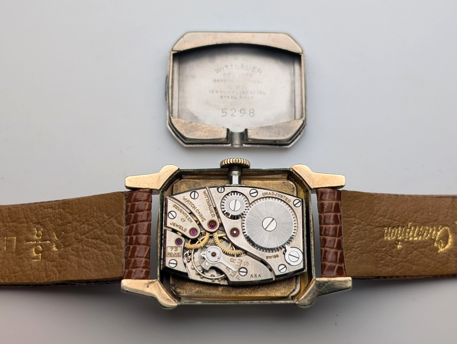 Vintage Wittnauer Revue 73 10K Gold Plated Art Deco Watch, 1950s, Running Well