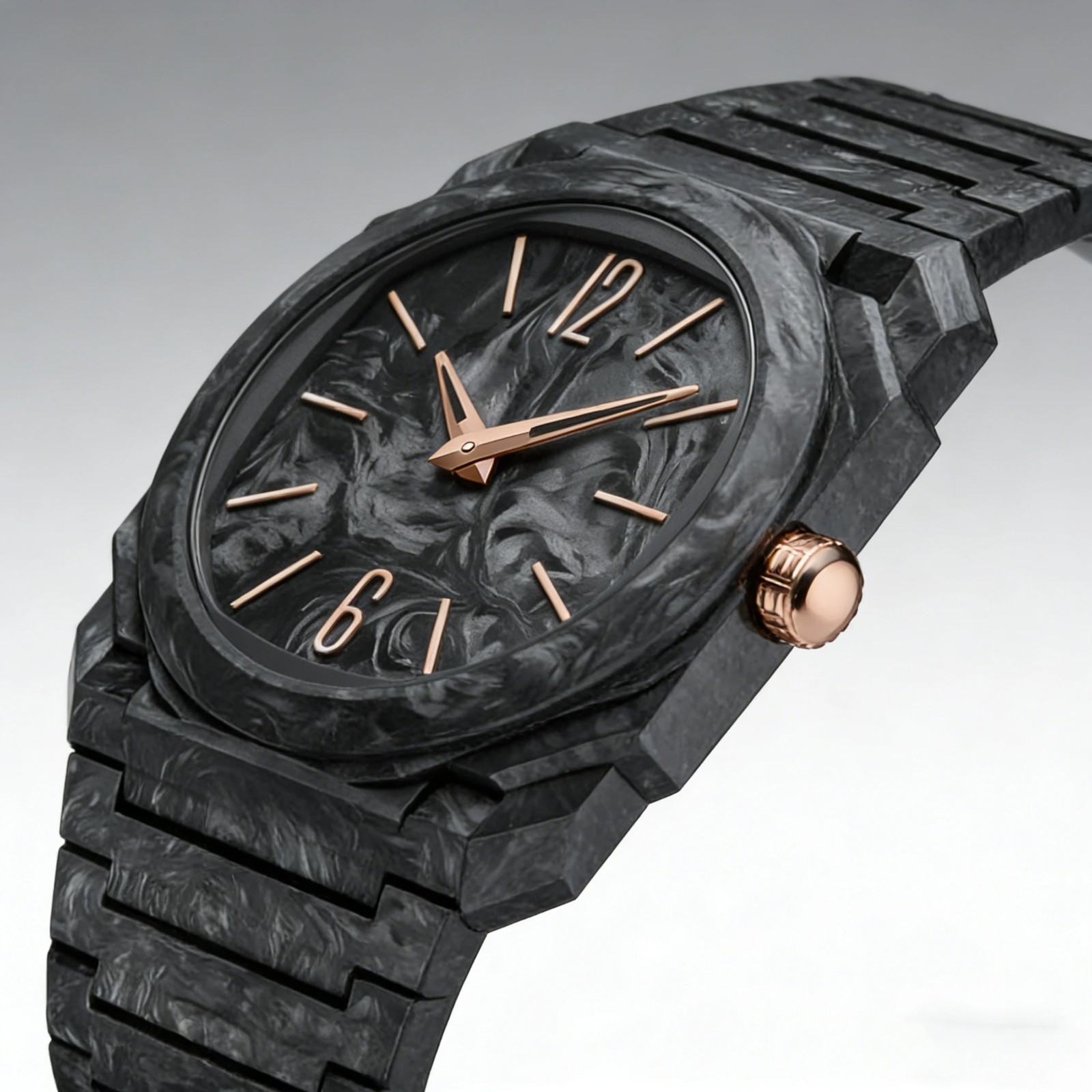 Men’s Damascus Steel Watch | Black Rose Gold | Bioceramic Case