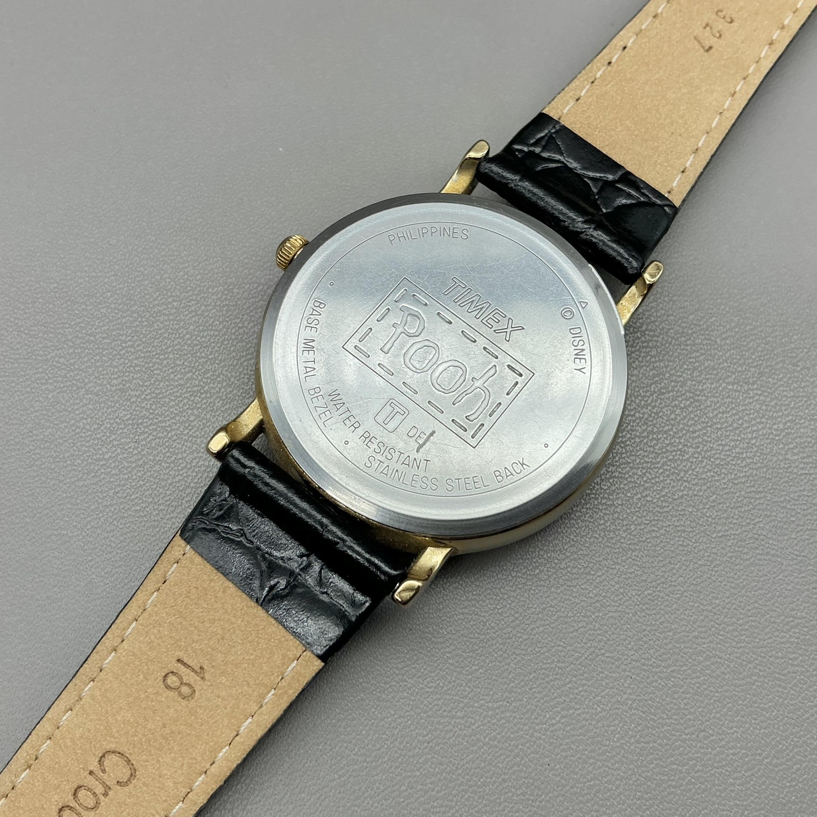 Timex Womens Watch Pooh Tigger Multicolor Dial Black Leather Strap Quartz Analog
