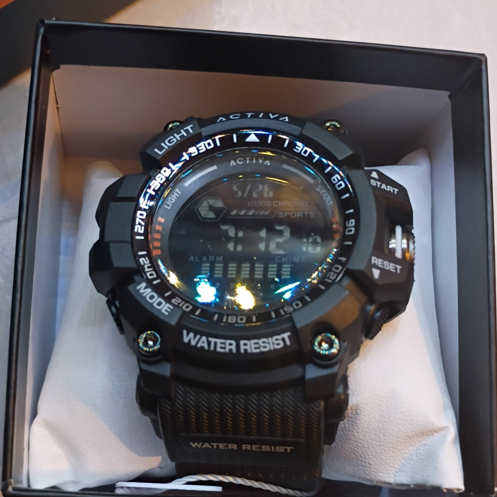 Activa Digital Sport Wristwatch Black Chronograph Alarm 30m Water Resistant New