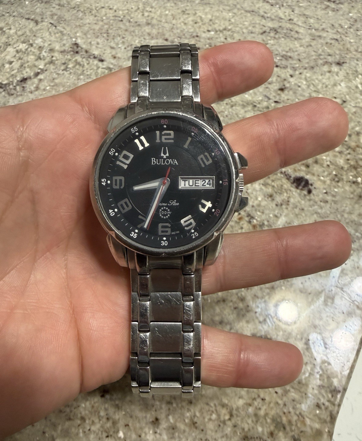 Bulova Marine Star Men’s Quartz 43mm Black Dial Day/Date 100m SS Bracelet