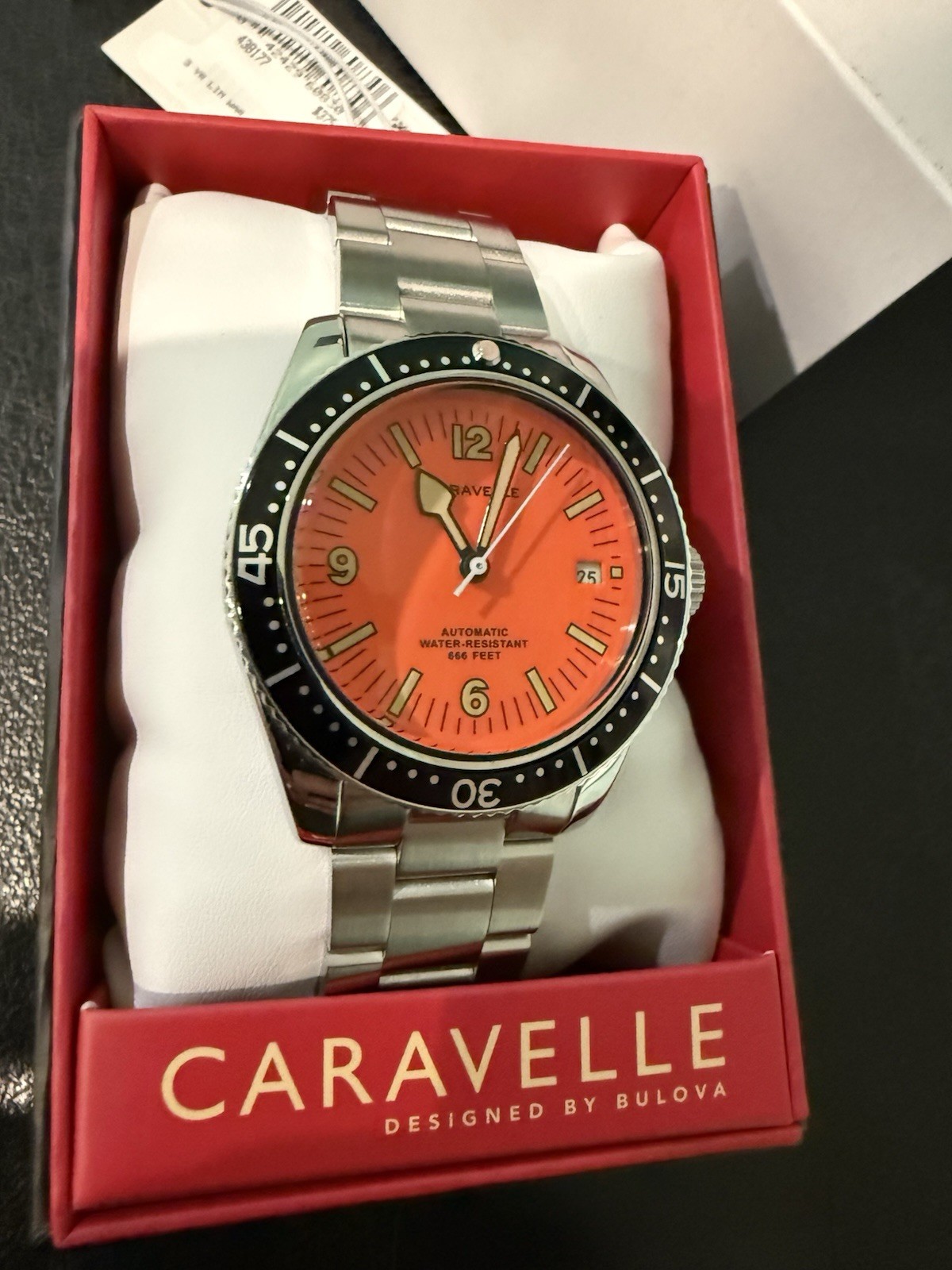 Caravelle 43B177 Men’s Sea Hunter Stainless Steel Orange Dial Automatic Watch