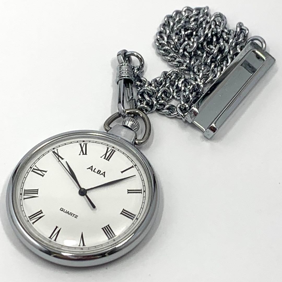 ☘️Battery replaced. 797 SEIKO ALBA Seiko Pocket Watch, Roman Numerals, White