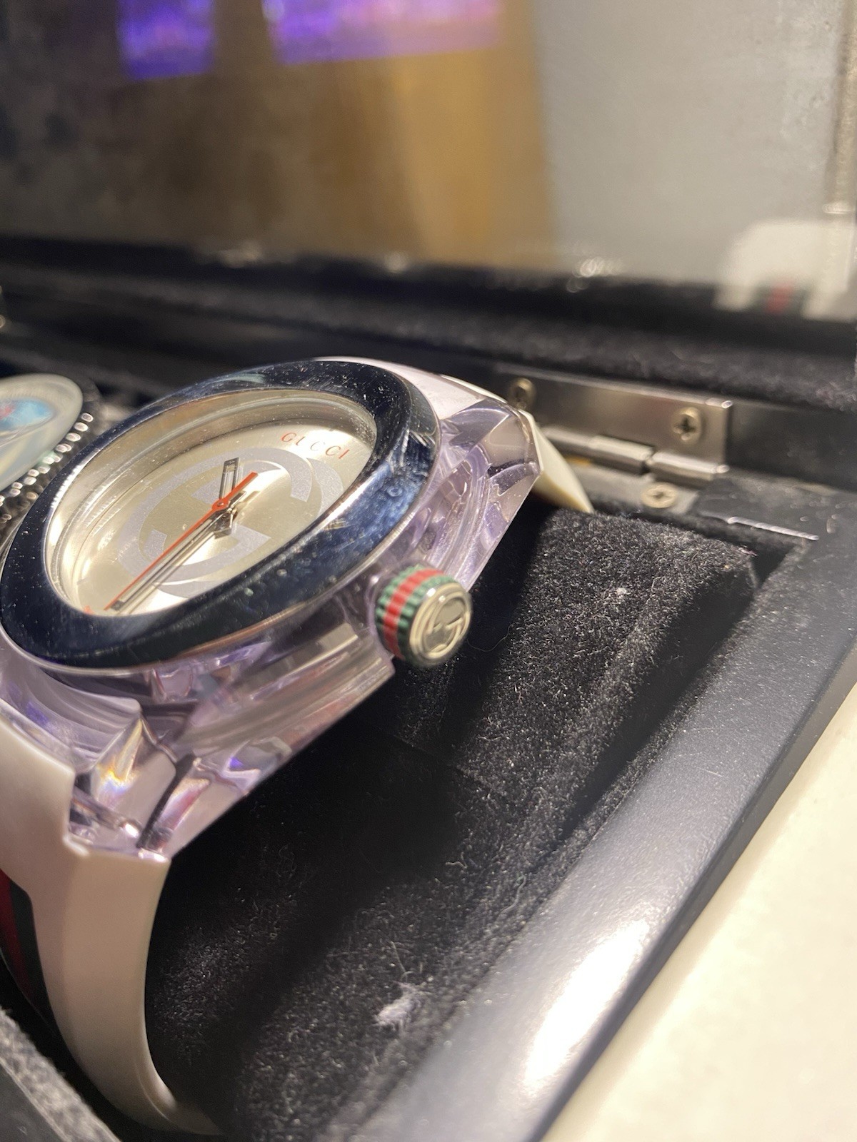 Gucci Sync 46mm Clear Transparent Nylon Case with White Rubber Straps