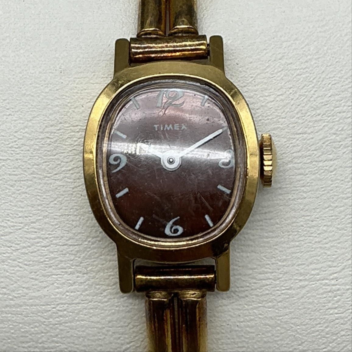 Vintage Timex Womens Watch 16mm Brown Dial Gold Tone Bangle Manual Wind 6.5″