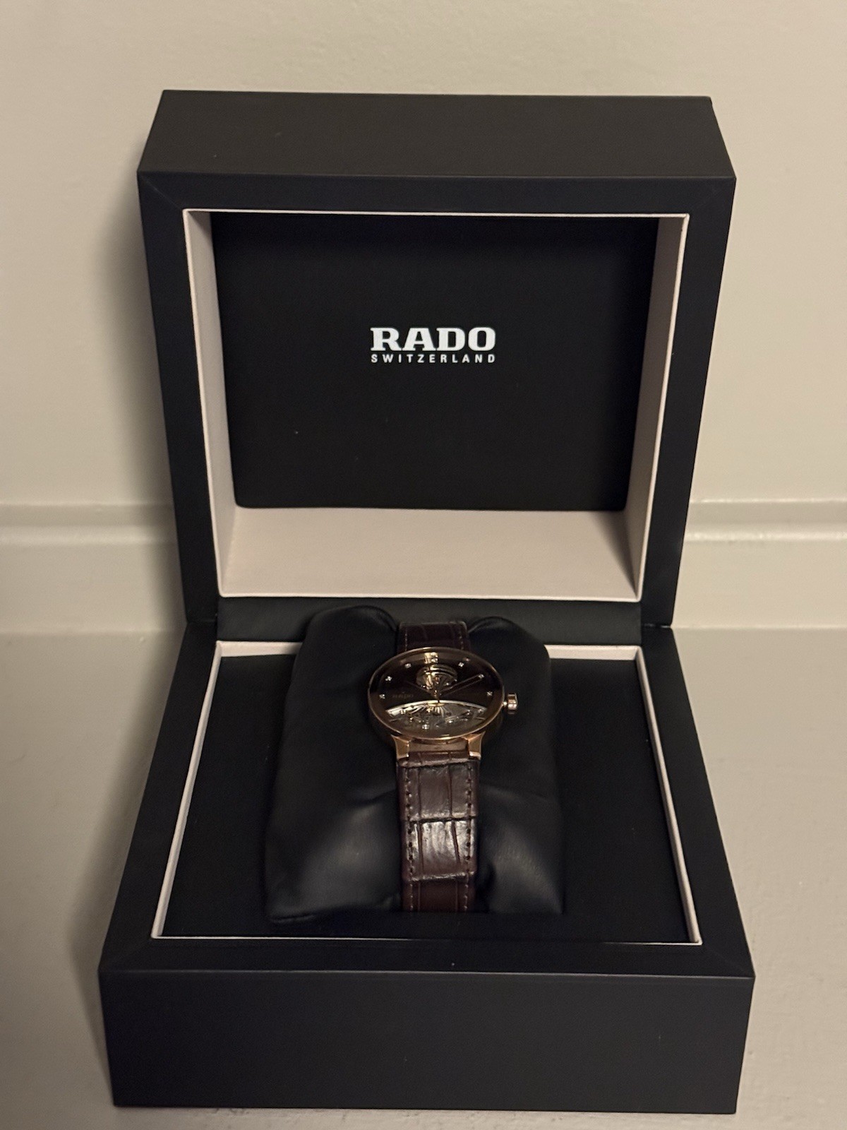 Rado Centrix Automatic Skeleton Dial Brown Leather Strap Box/Papers R30248725