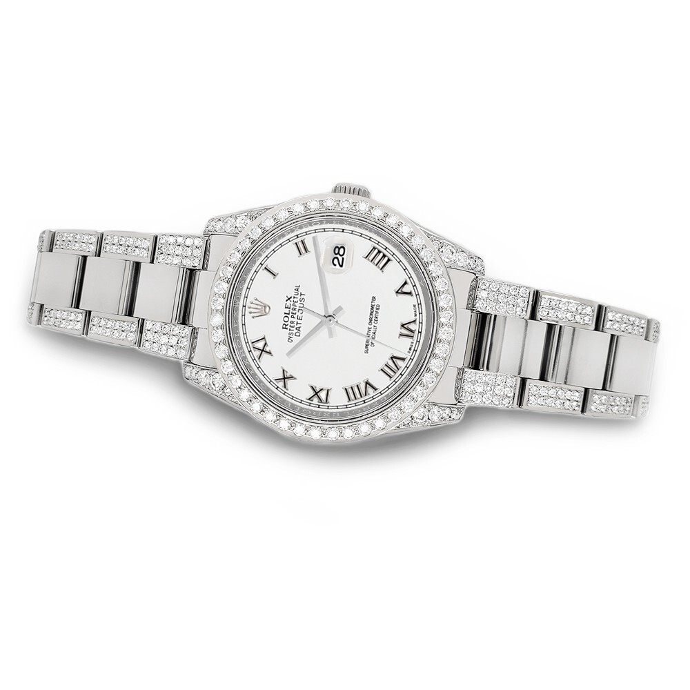 Rolex Datejust 36mm 5.9ct Diamonds Watch with White Roman Dial Box Papers