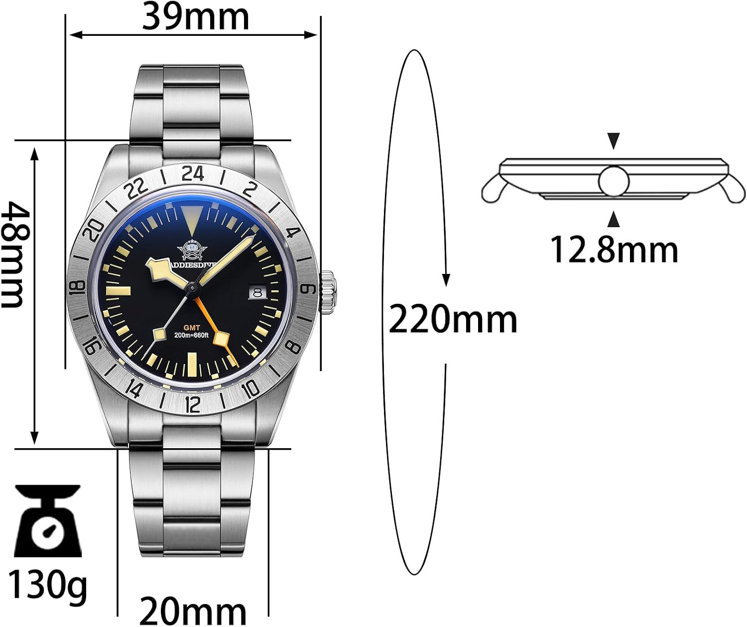 Men’S Watches GMT Watch Quartz, Dual Time, Quickset Date with Screw down Crown,