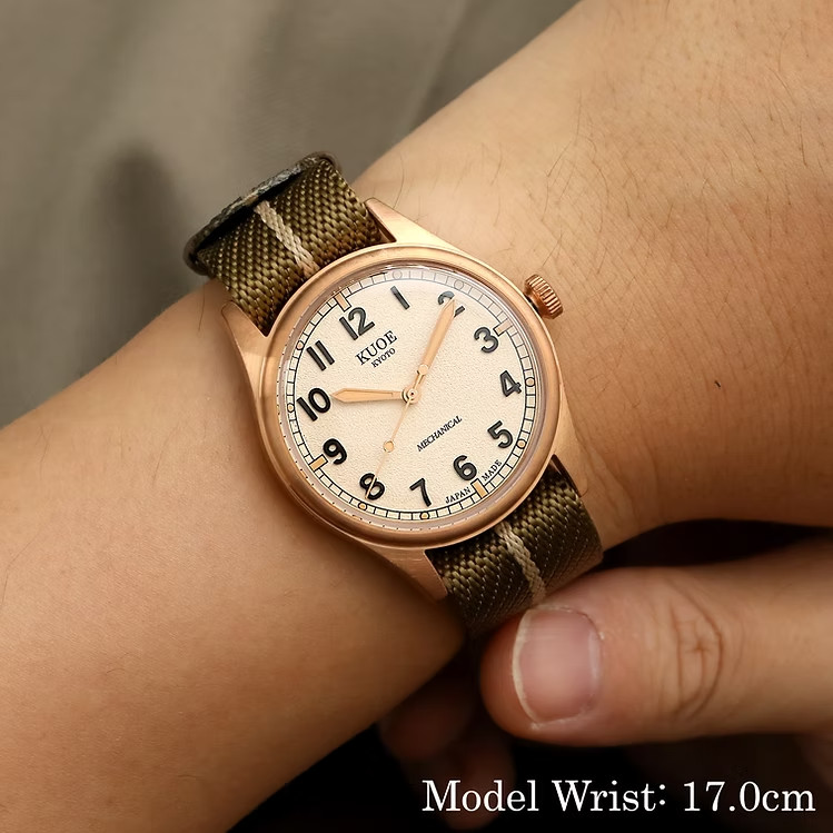 KUOE KYOTO OLD SMITH 90-002 38mm case Automatic Ivory Dial khaki Strap New