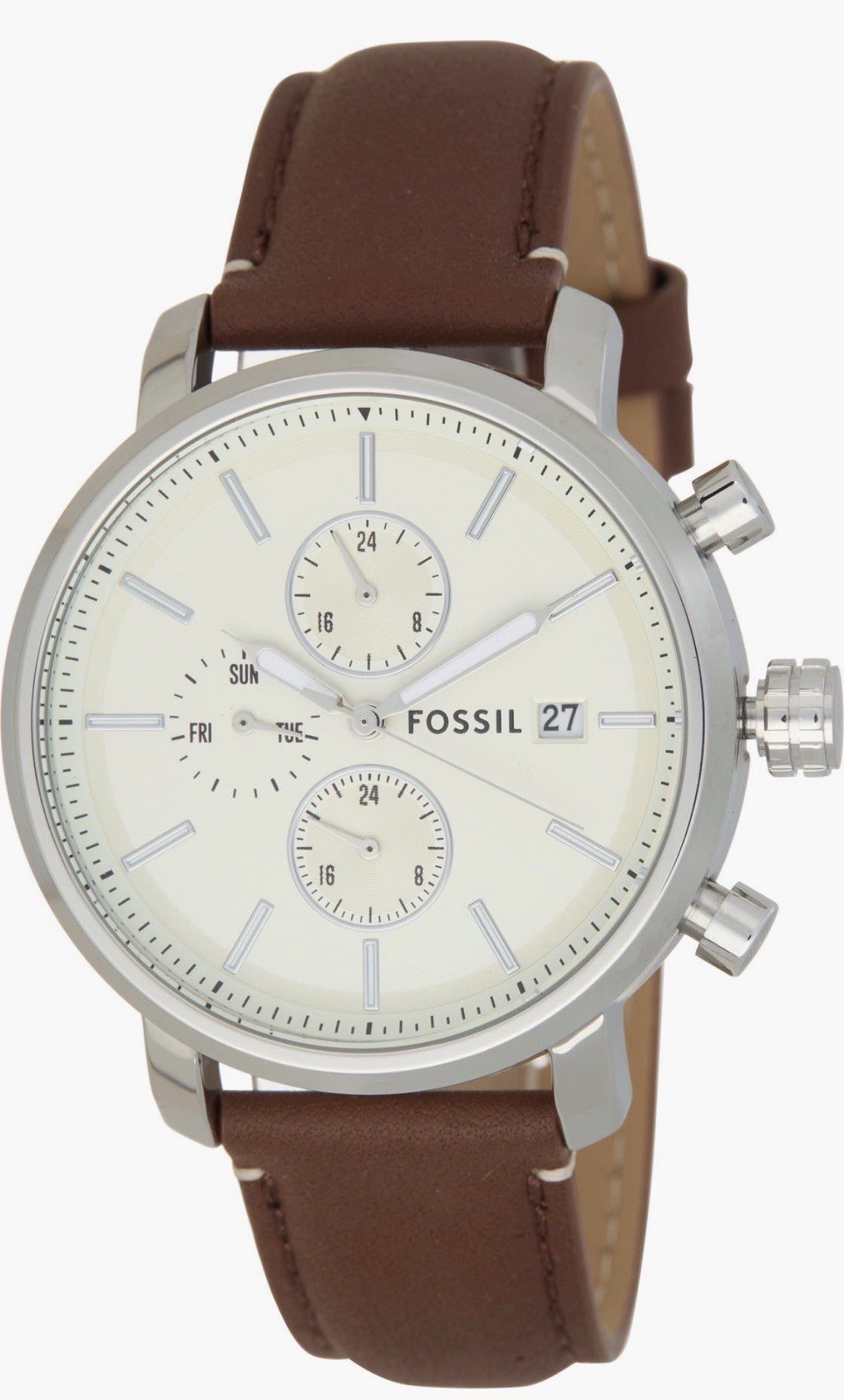 🔥Fossil Rhett 43 Mm Stainless Steel Case with Brown Leather Strap Men’s… New