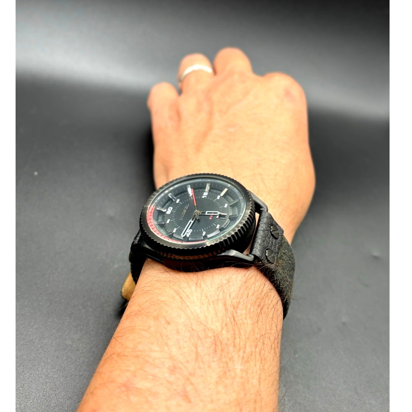 Diesel Rollcage DZ1728 Black Dial Canvas Leather Men’s Watch 46mm