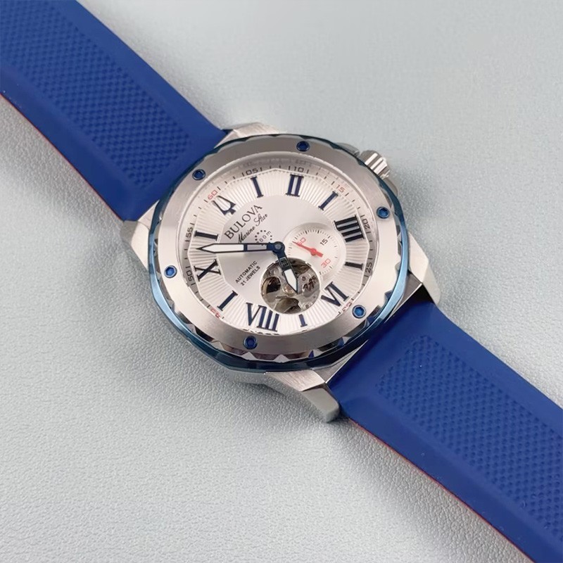 Bulova Marine Star A 98A225 Automatic Men’s Watch White Dial Rubber Strap 45mm