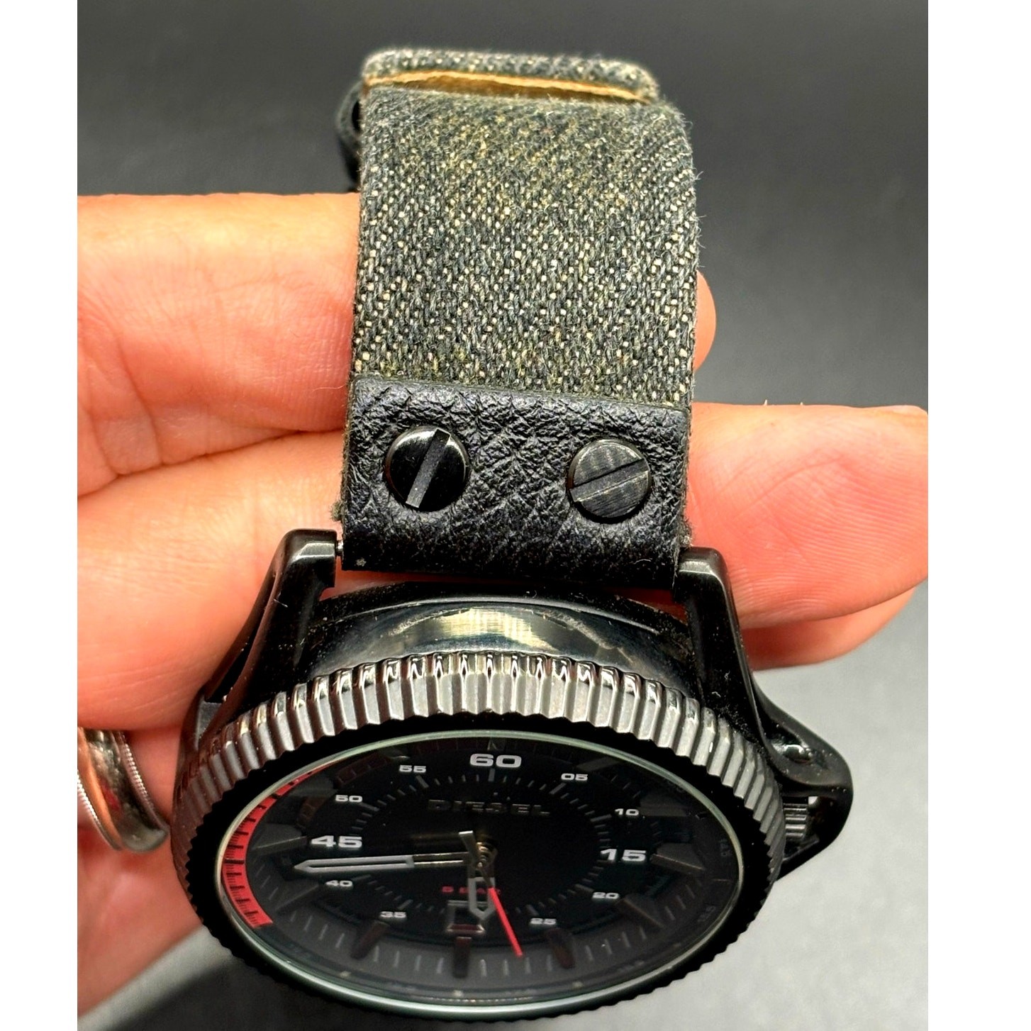 Diesel Rollcage DZ1728 Black Dial Canvas Leather Men’s Watch 46mm