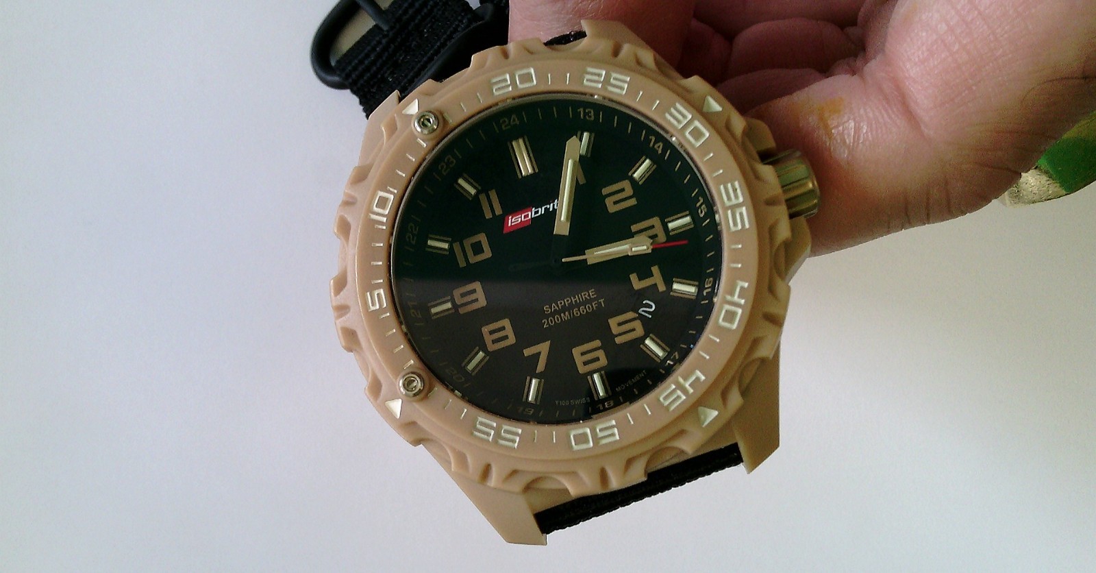 GOOD DEAL-Isobrite ISO314 Valor Tan w/Black Dial Polycarbonate 47mm Quartz Watch